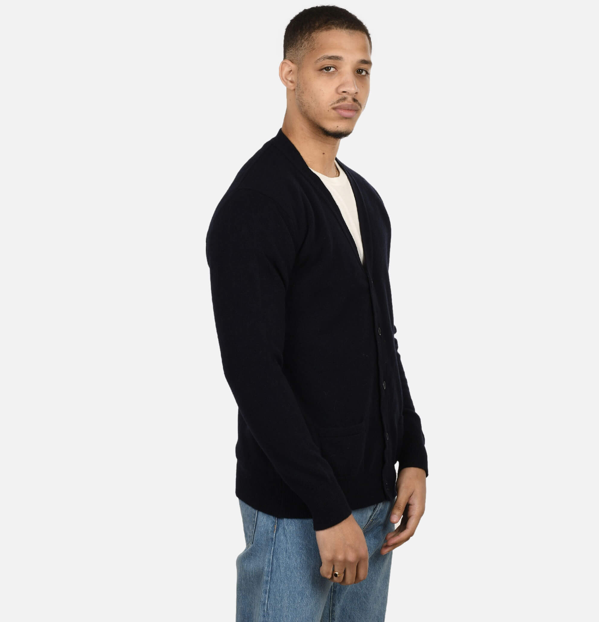 William Lockie Lambswool Cardigan Navy