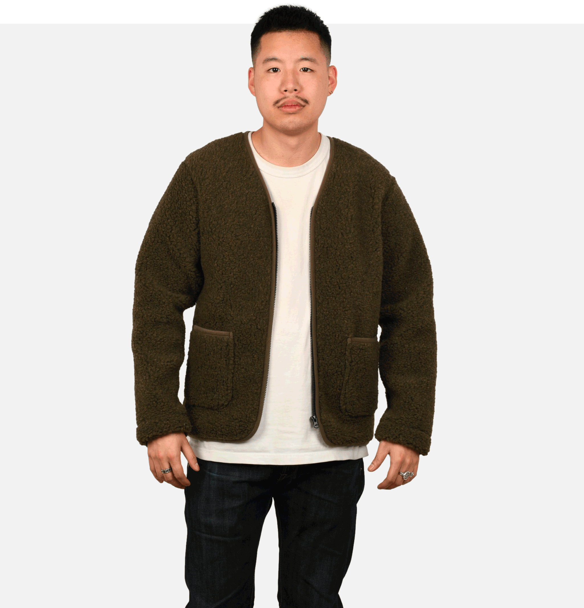 Zip Up Vee Cardigan Khaki