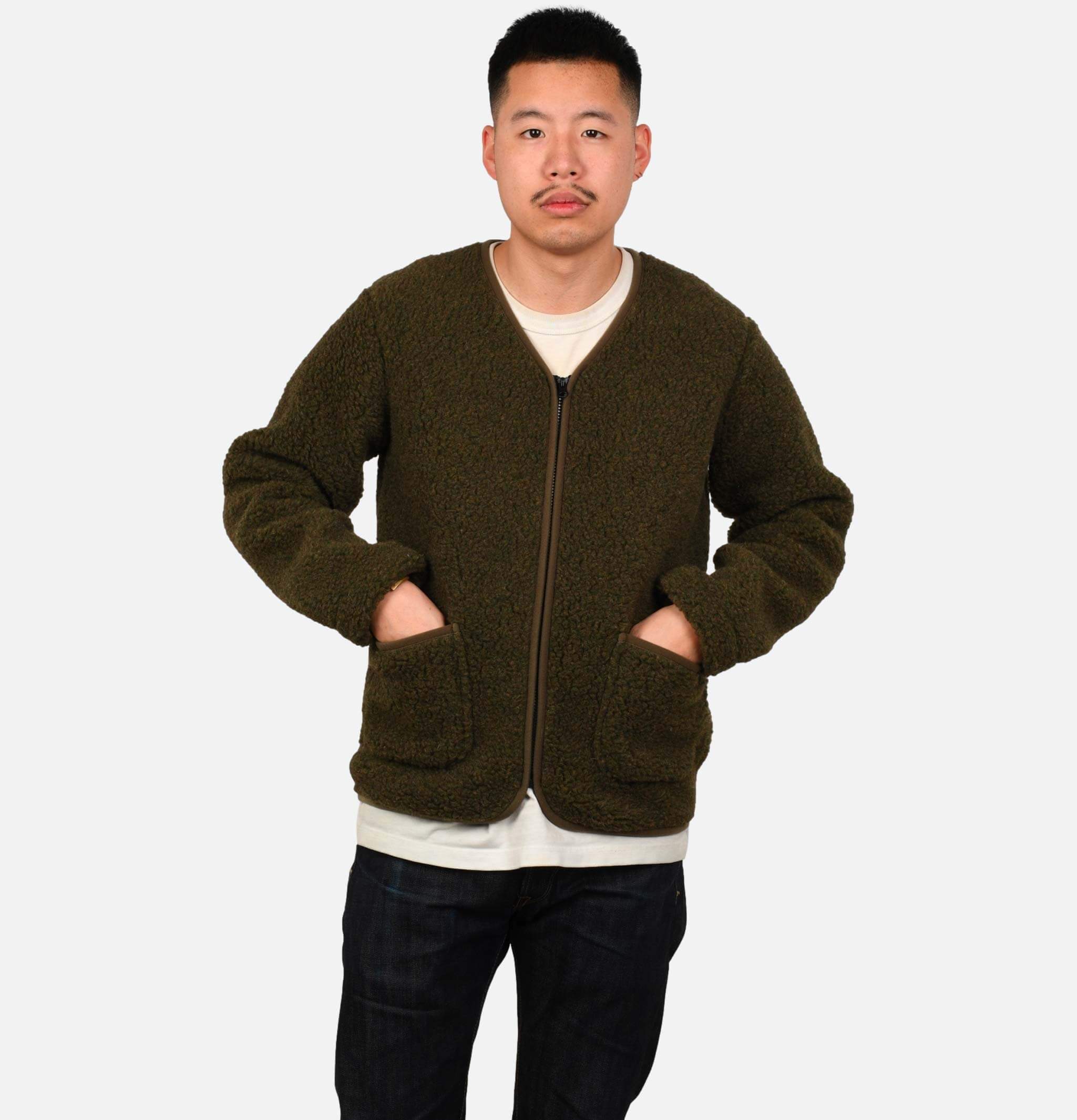 Zip Up Vee Cardigan Khaki