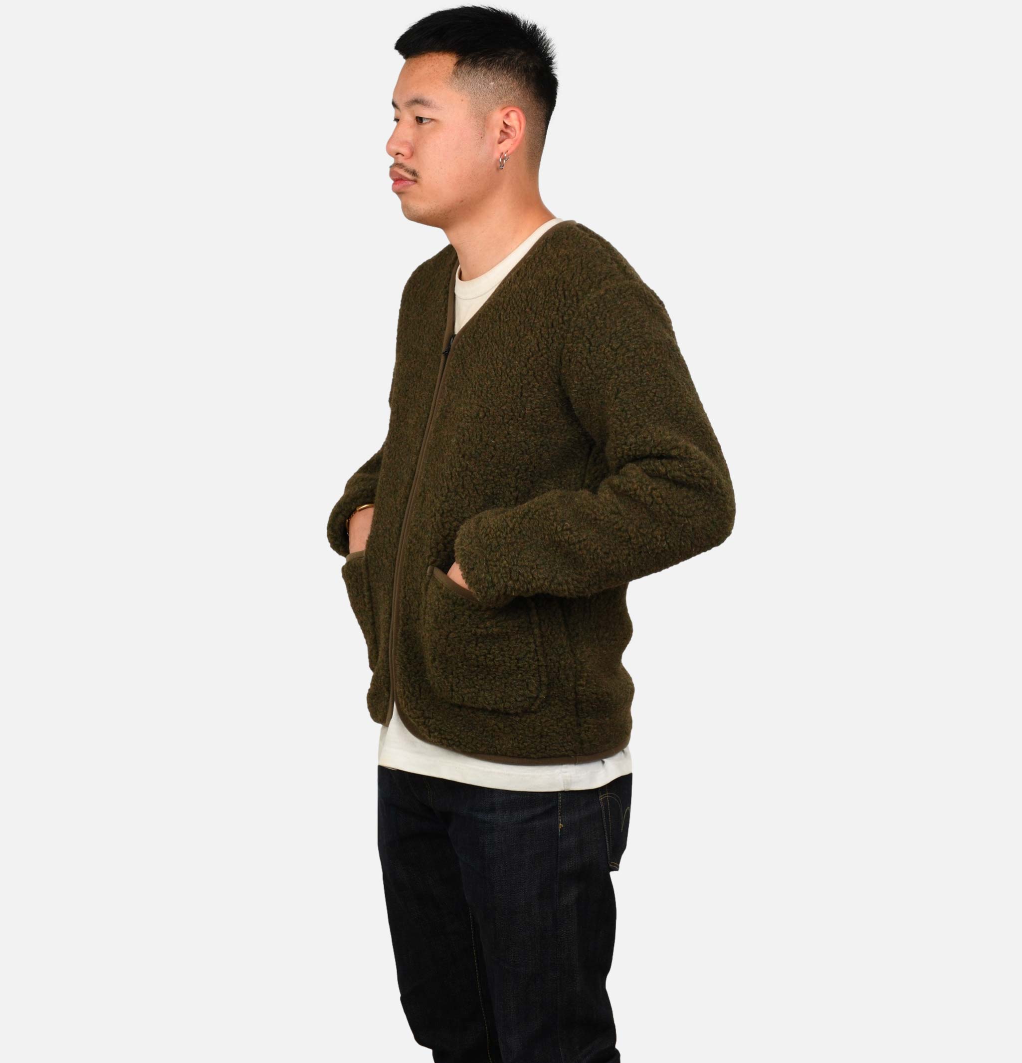 Zip Up Vee Cardigan Khaki