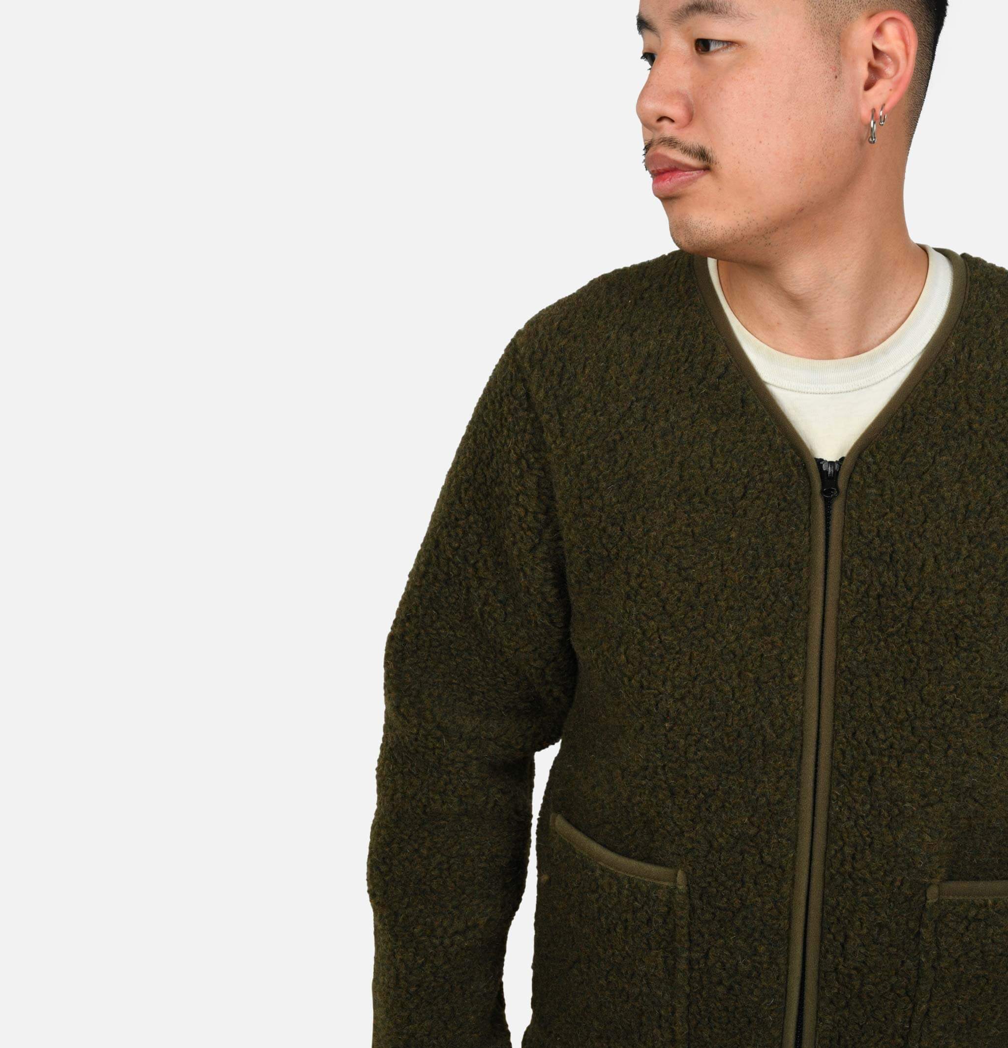 Zip Up Vee Cardigan Khaki