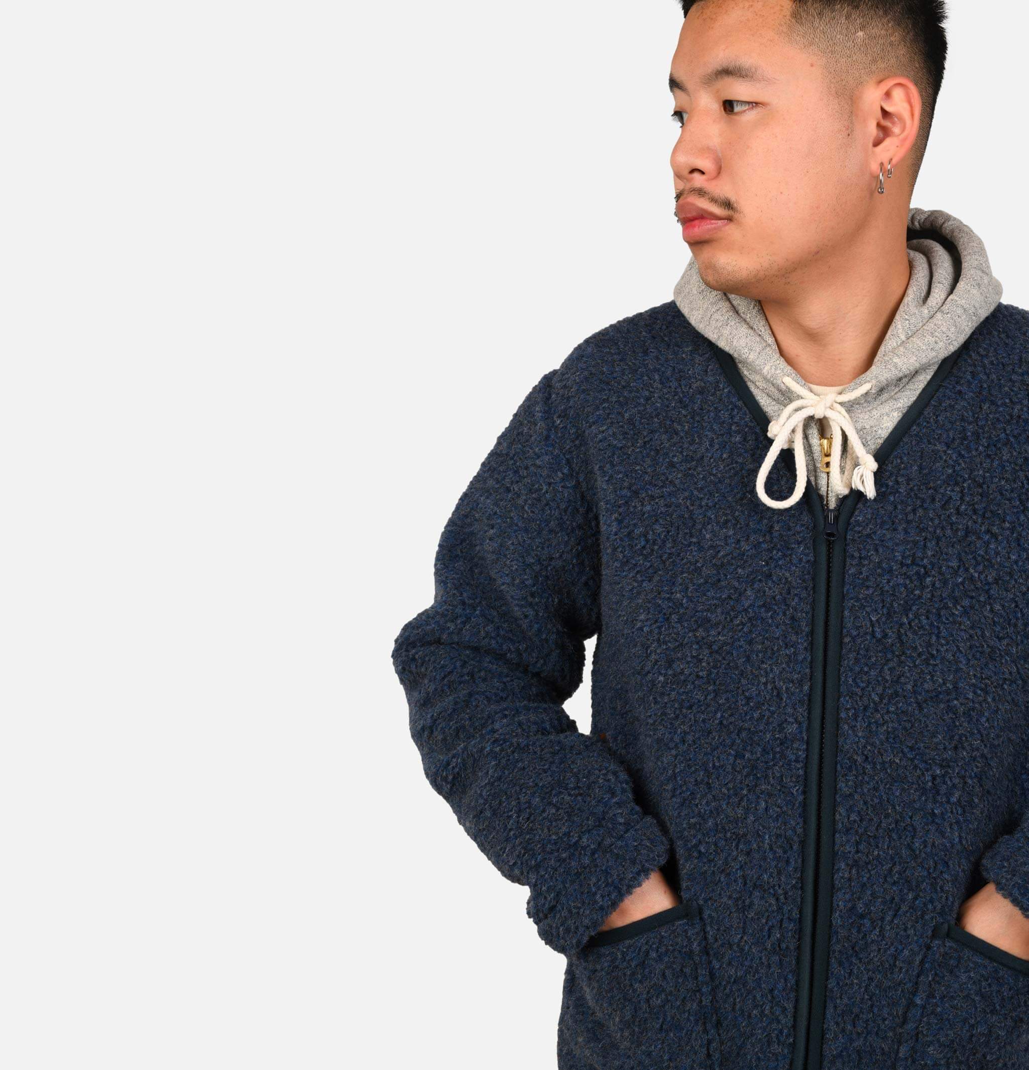 Zip Up Vee Cardigan Darkblue