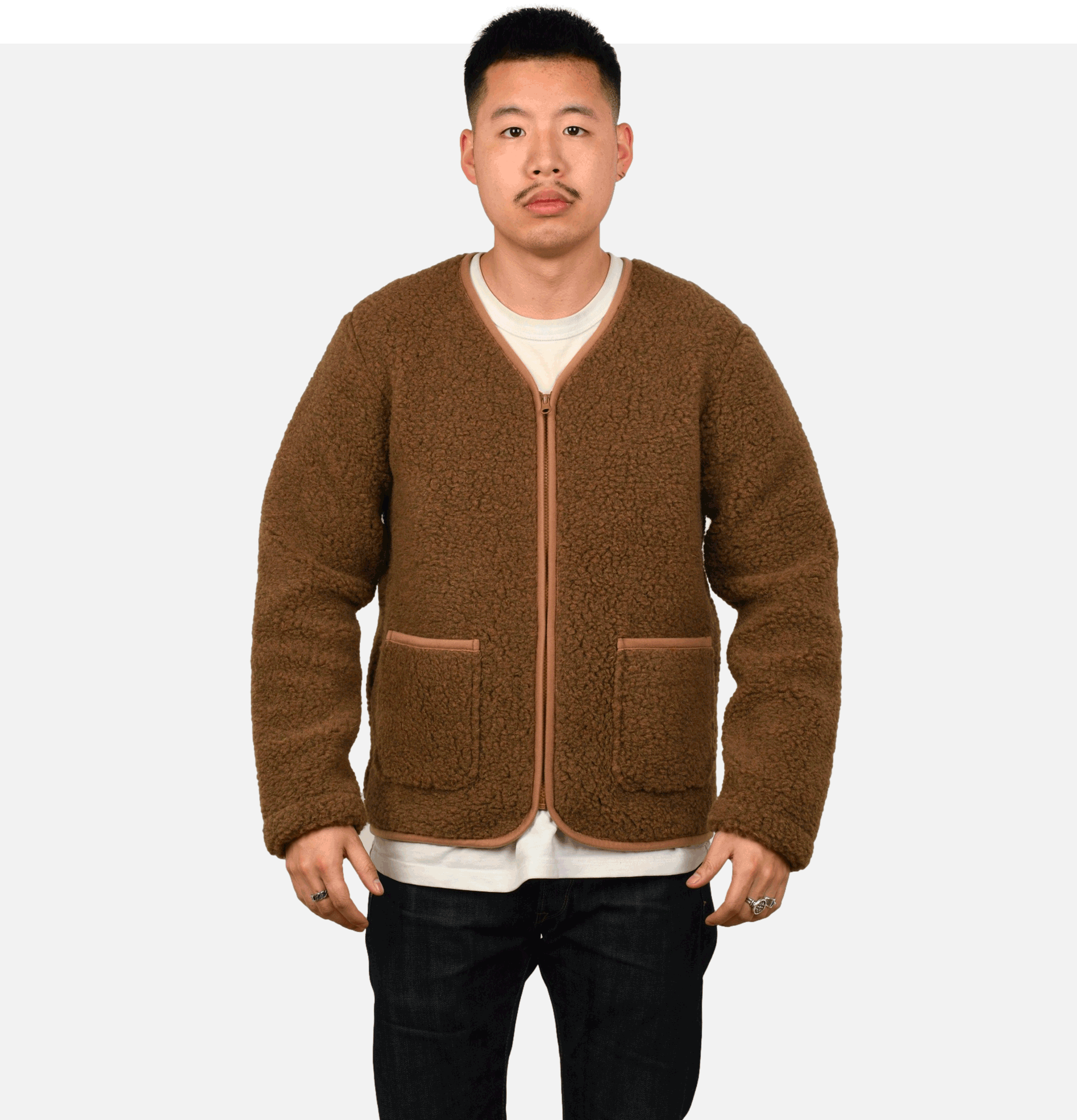 Zip Up Vee Cardigan Bark