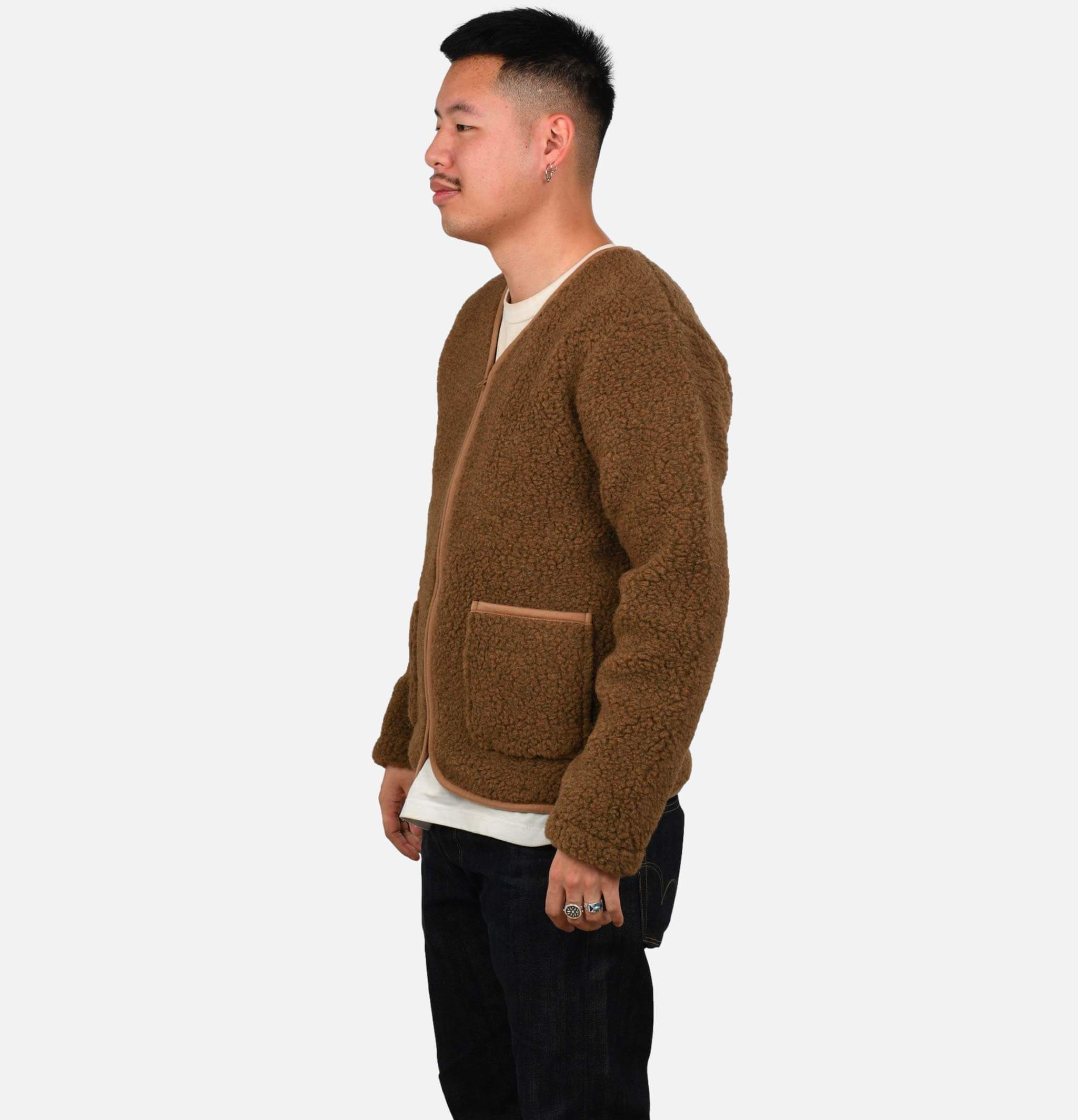 Zip Up Vee Cardigan Bark