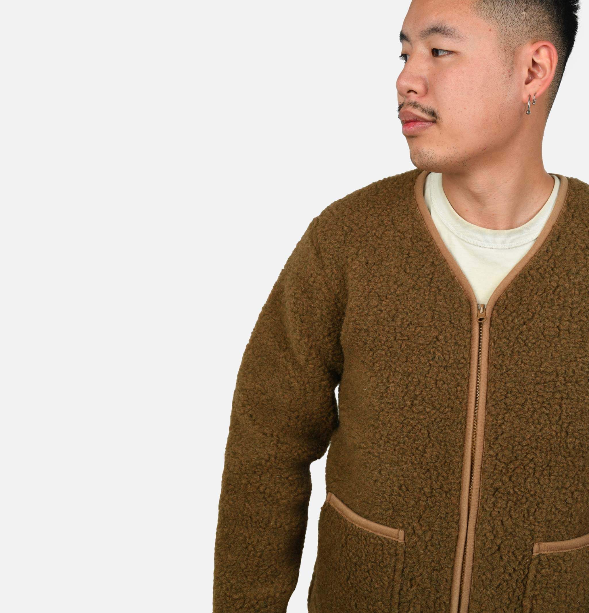 Zip Up Vee Cardigan Bark