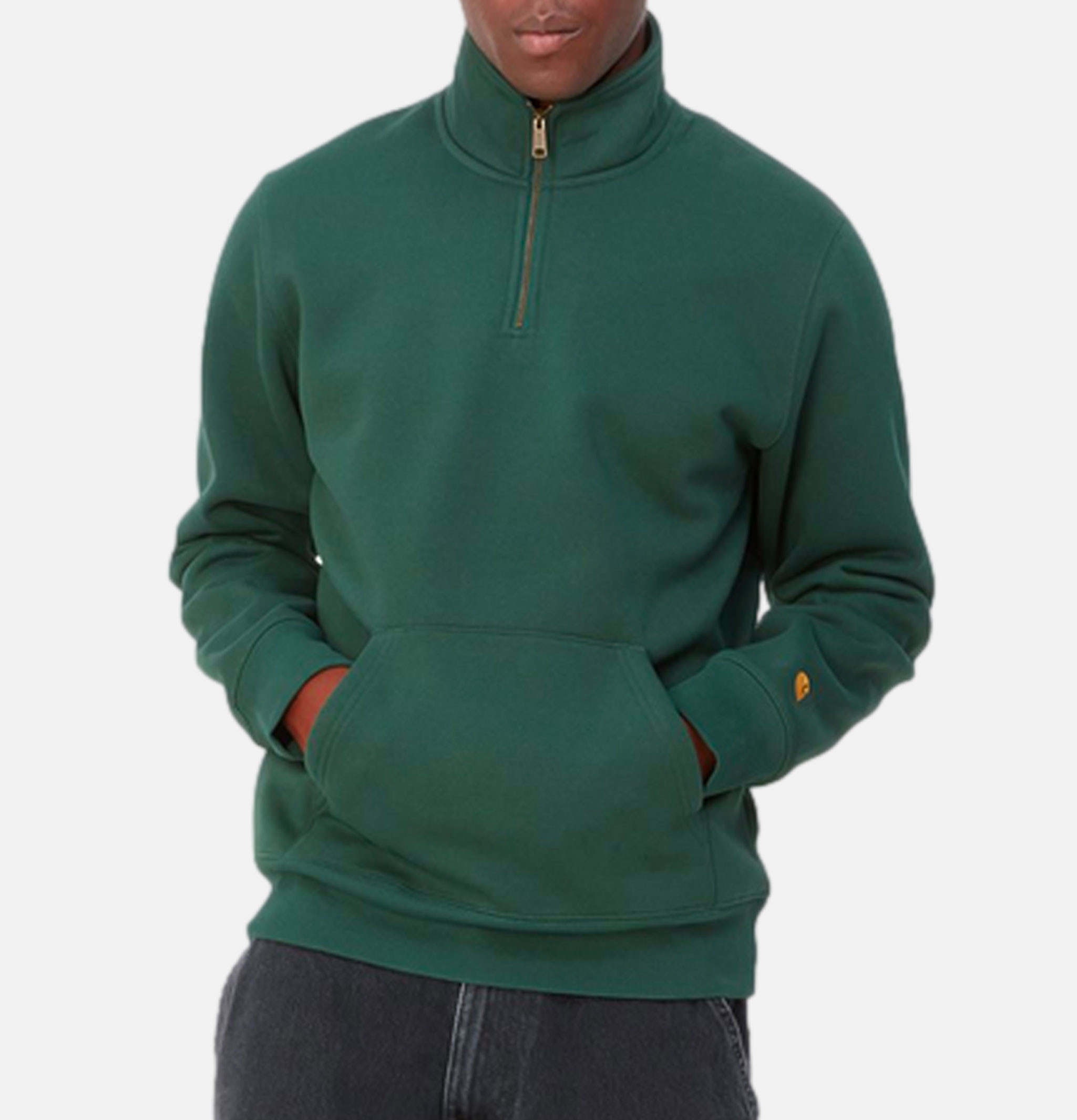 Carhartt WIP Chase Zip Neck Sweater Discovery Green.