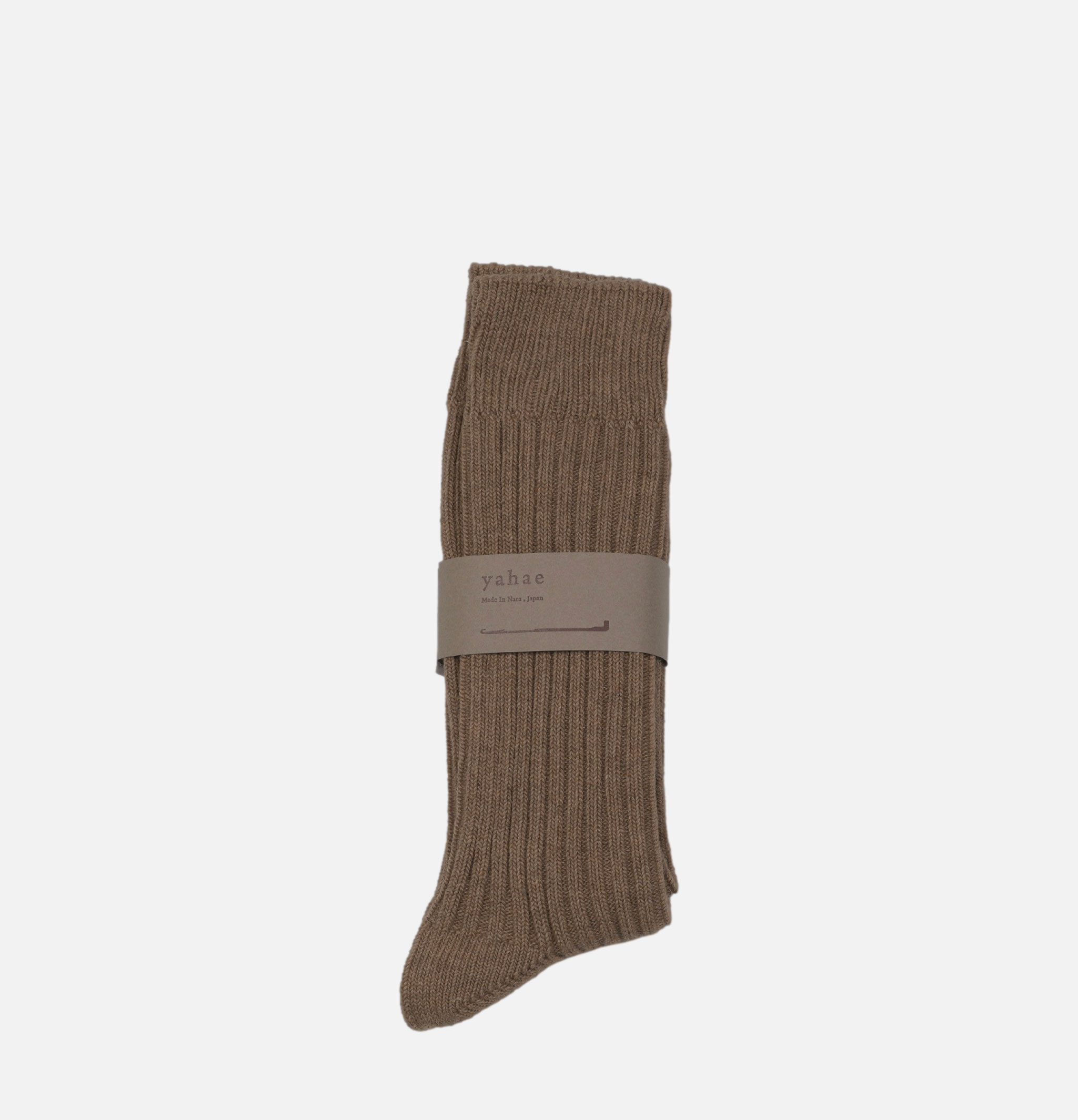 Chaussettes Yahae Japan Yak Ribbed Brown.