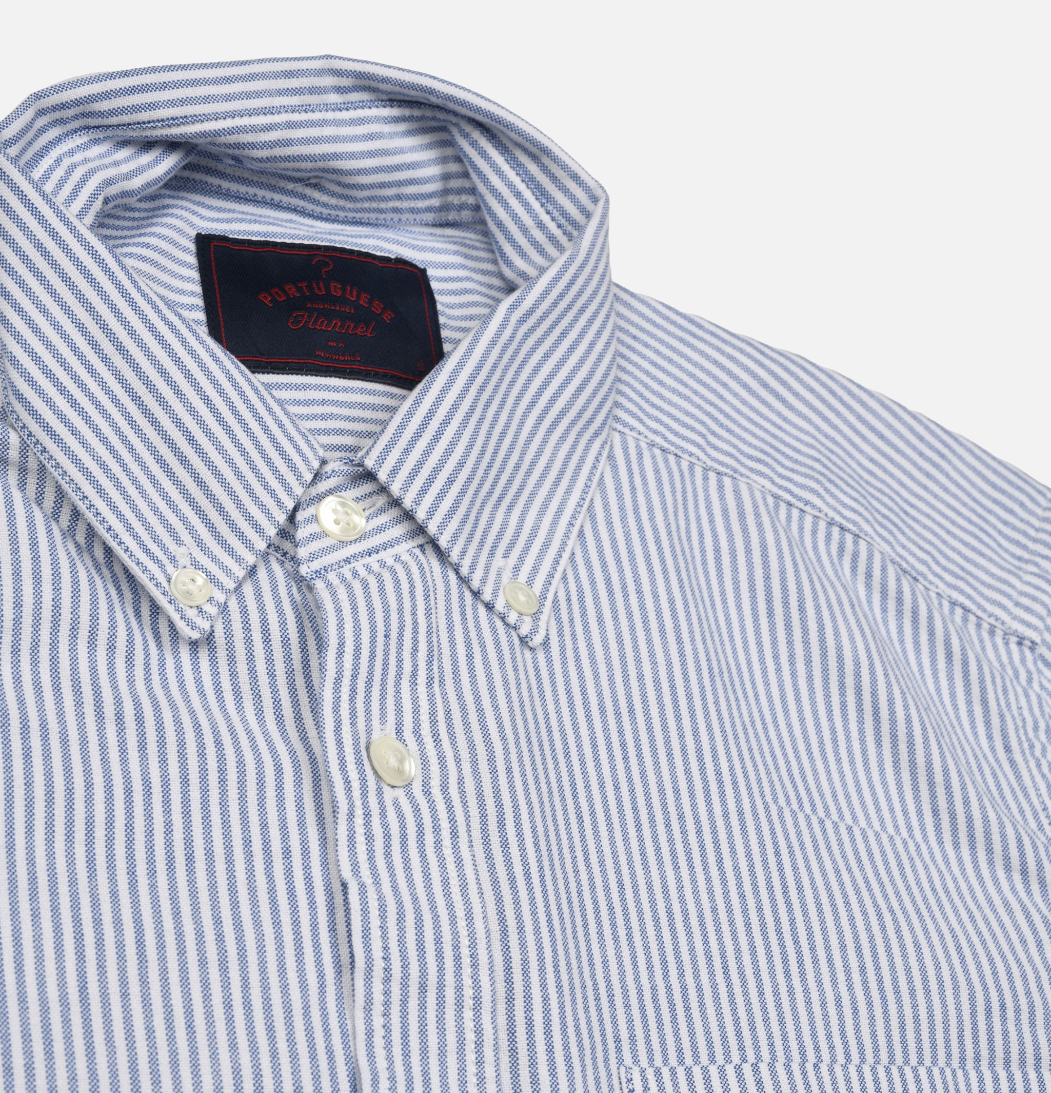 Portuguese Flannel Shirt Belavista Stripe Blue.