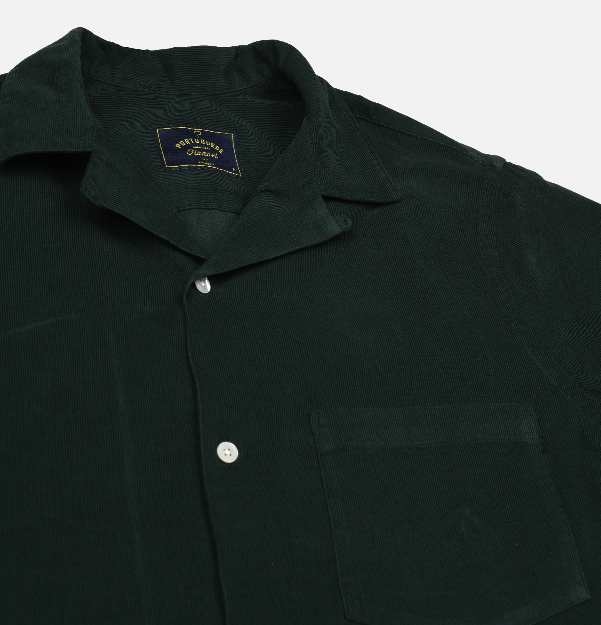 Portuguese Flannel Shirt Cord Camp Collar Green