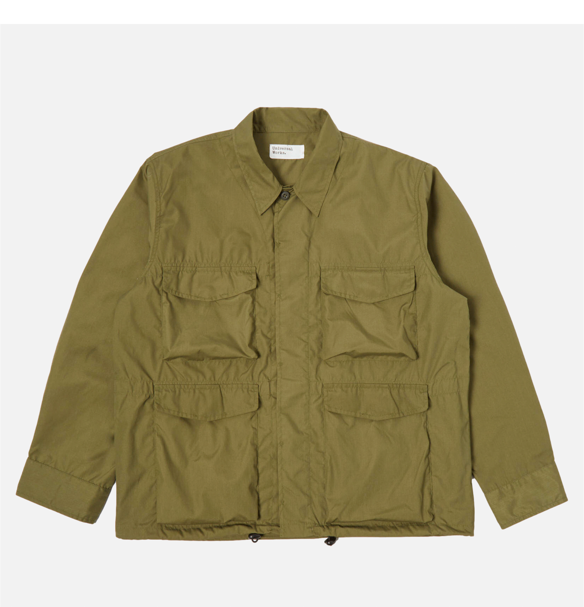 Universal Works recycled polytechnic olive parachute field jacket