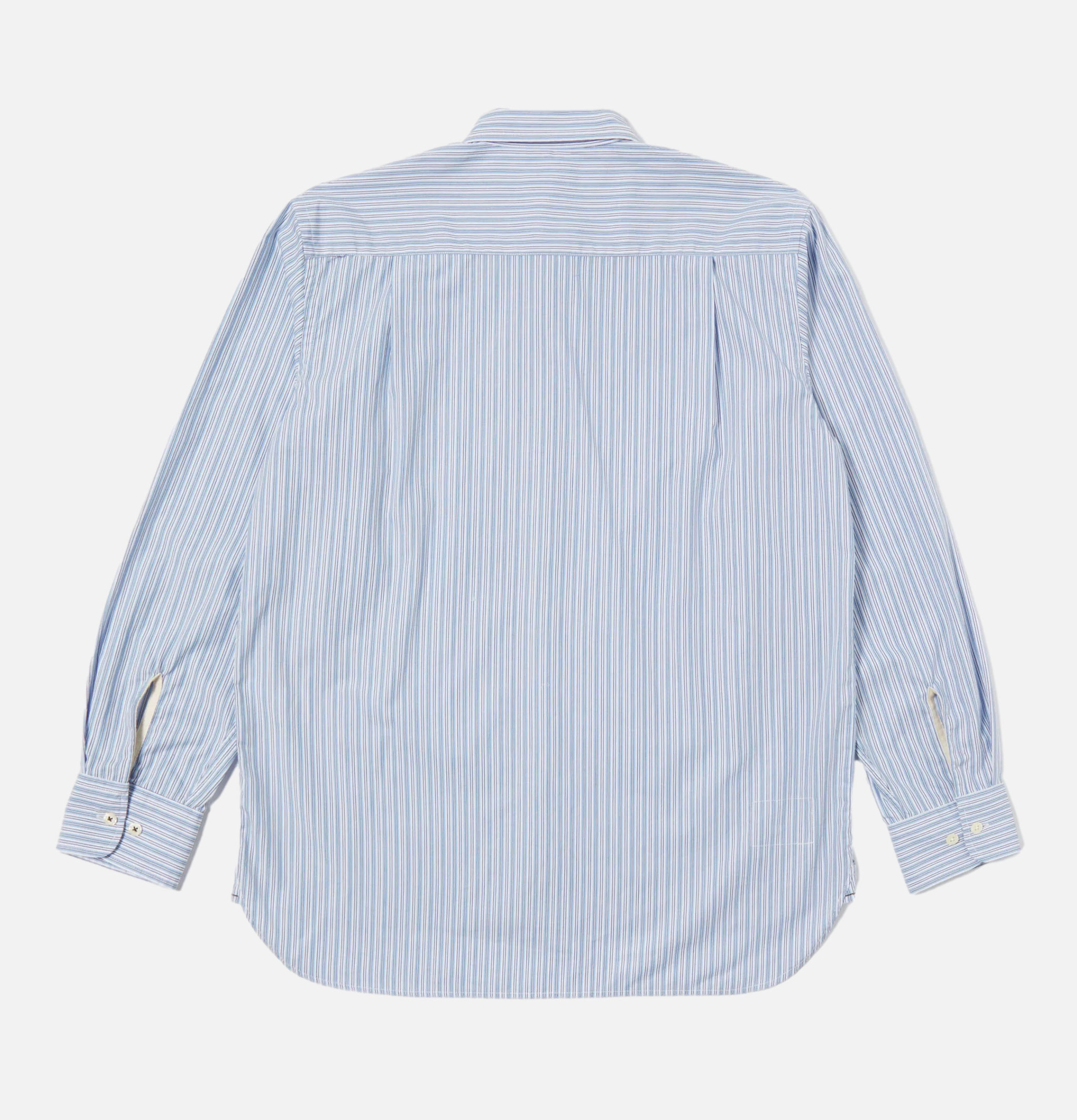 Universal Works Square Pocket Shirt In Blue/Orange Busy Stripe Cotton