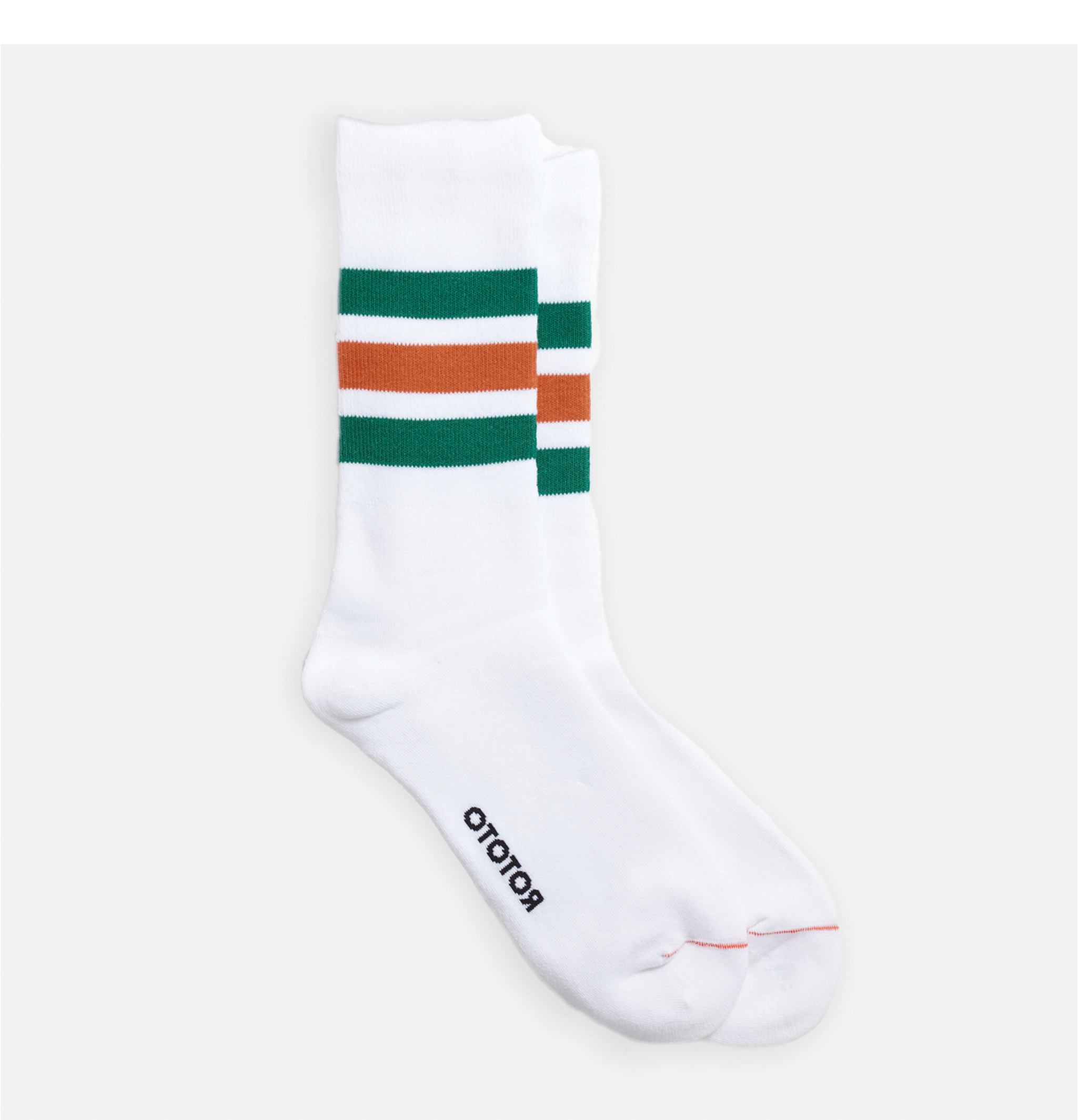 Rototo Fine Pile Striped Crew Green Socks