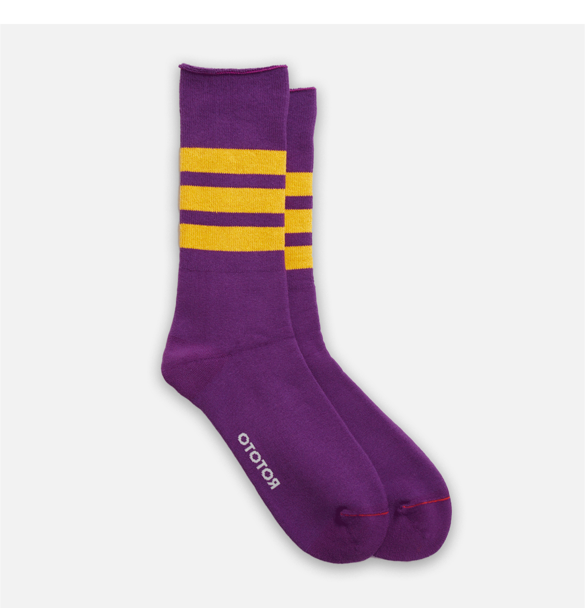Rototo Fine Pile Striped Crew Purple Socks