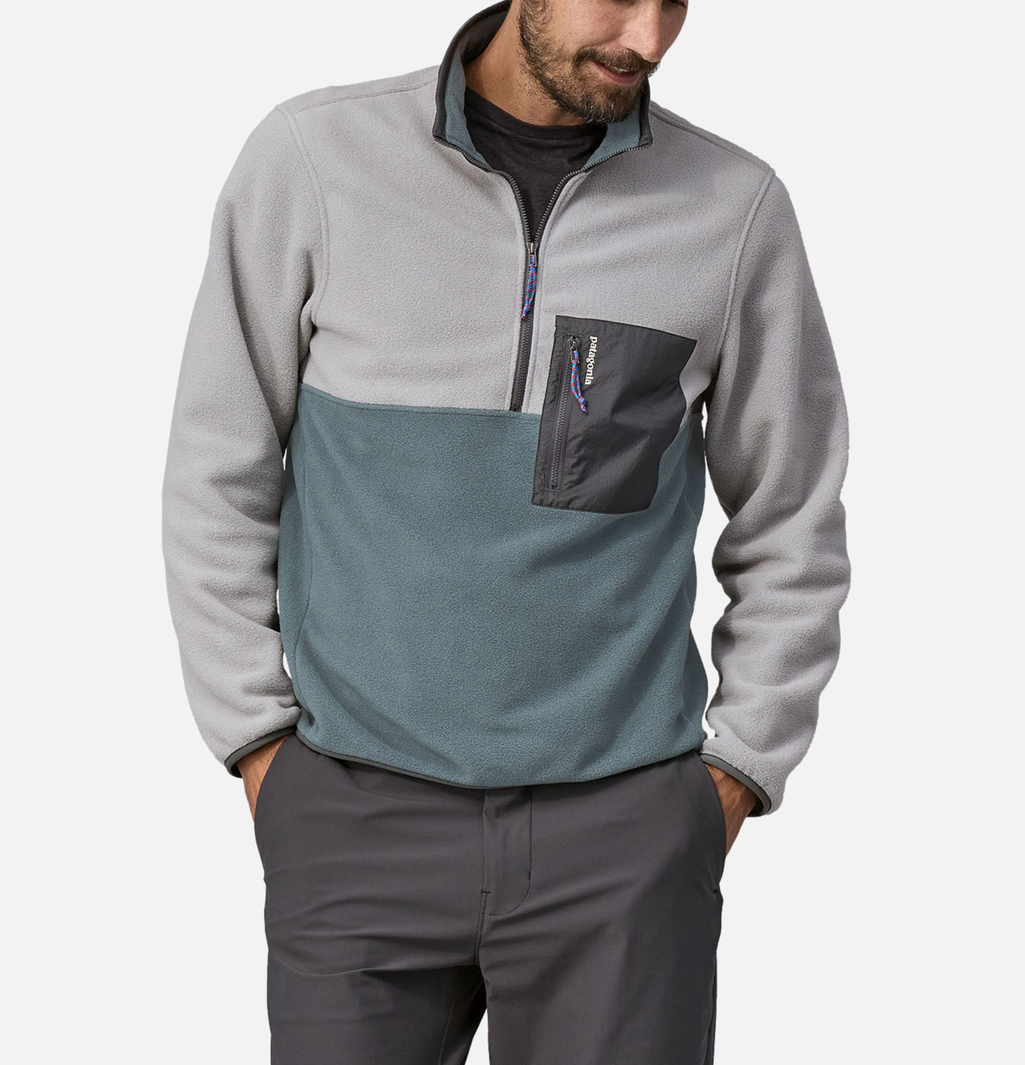 Patagonia Microdini 1/2 Zip Fleece Pullover Nouveau Green, Salt Grey