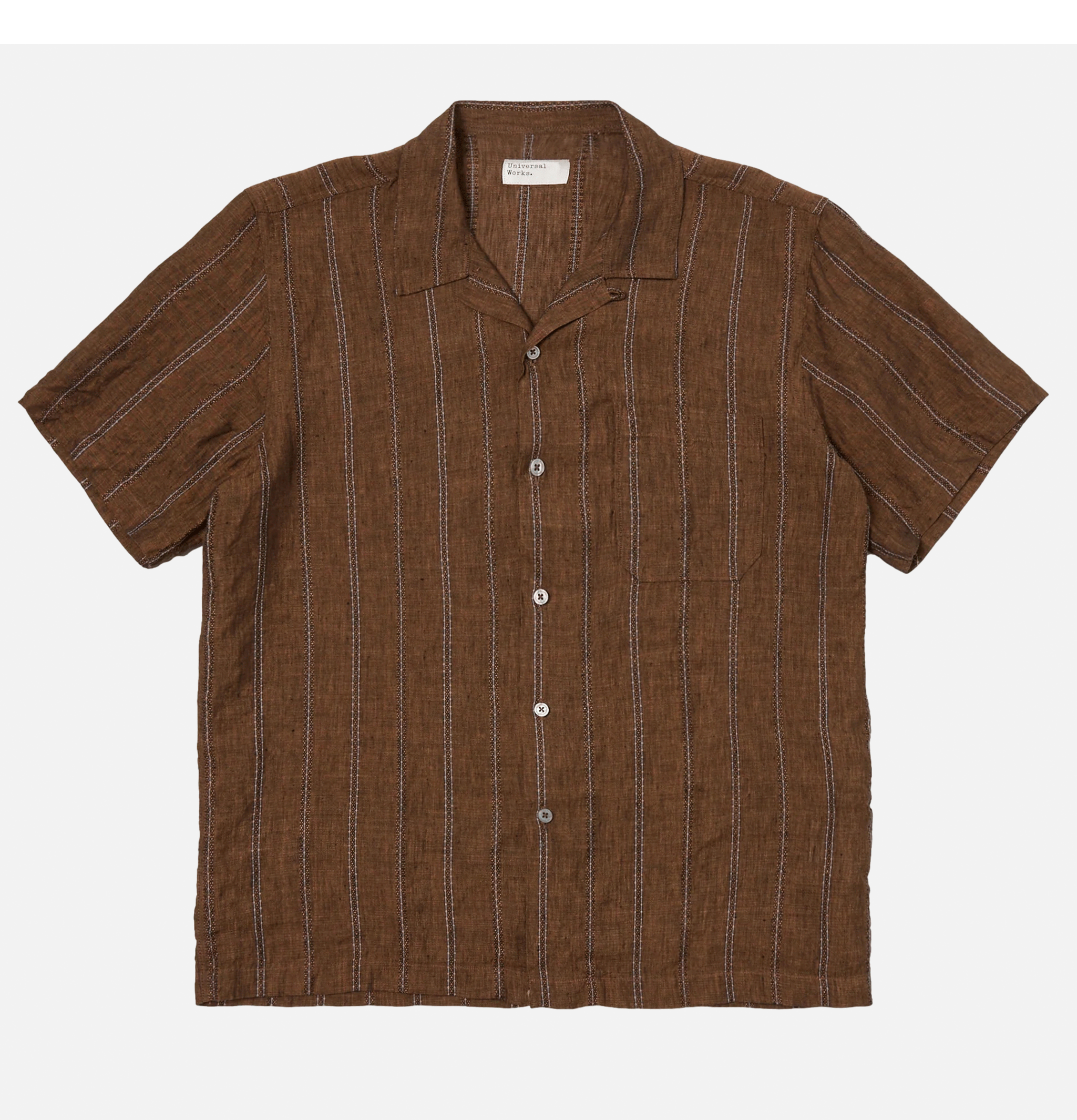 Universal Works Road Shirt Linen Stripe Brown