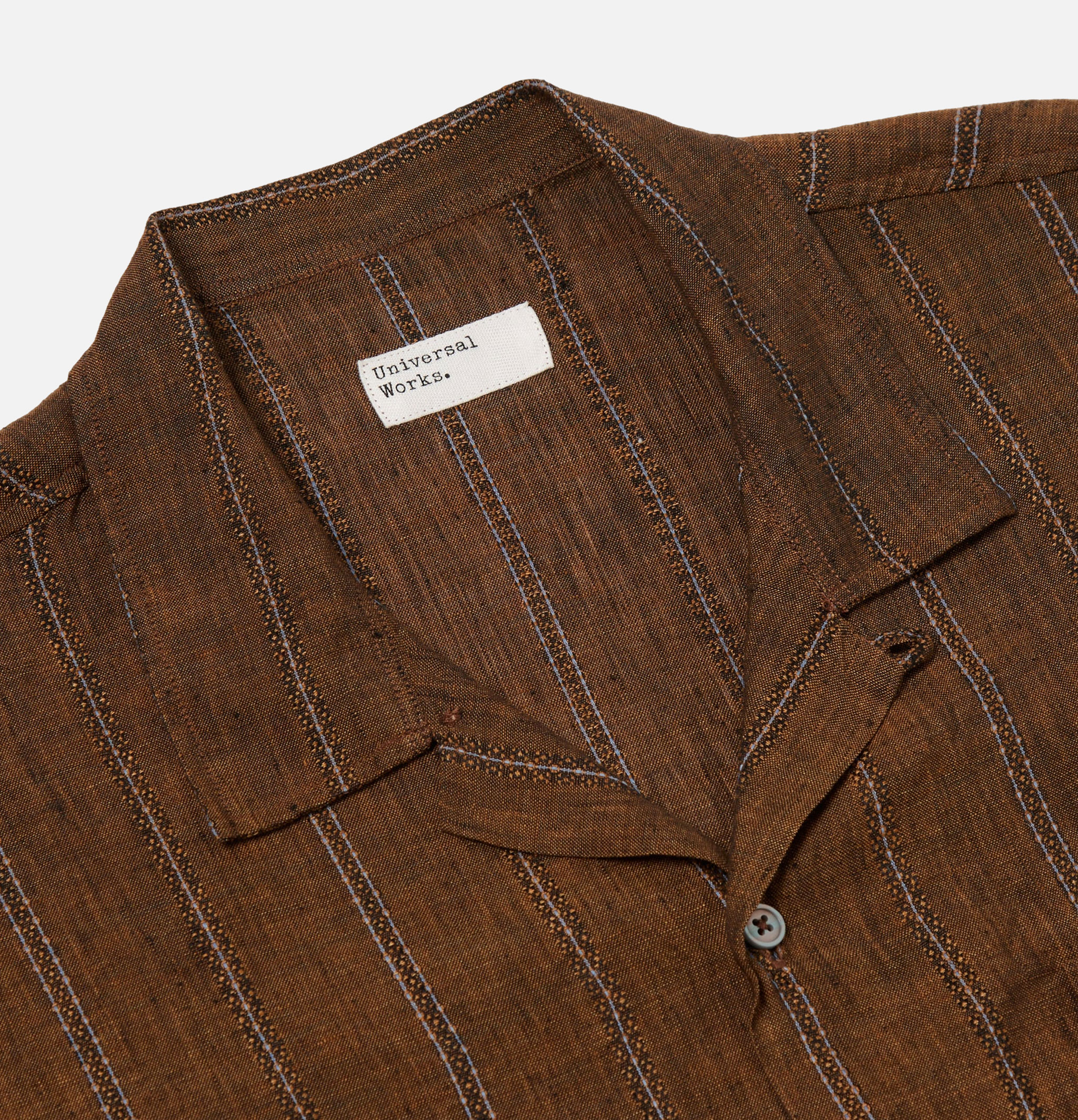 Universal Works Road Shirt Linen Stripe Brown