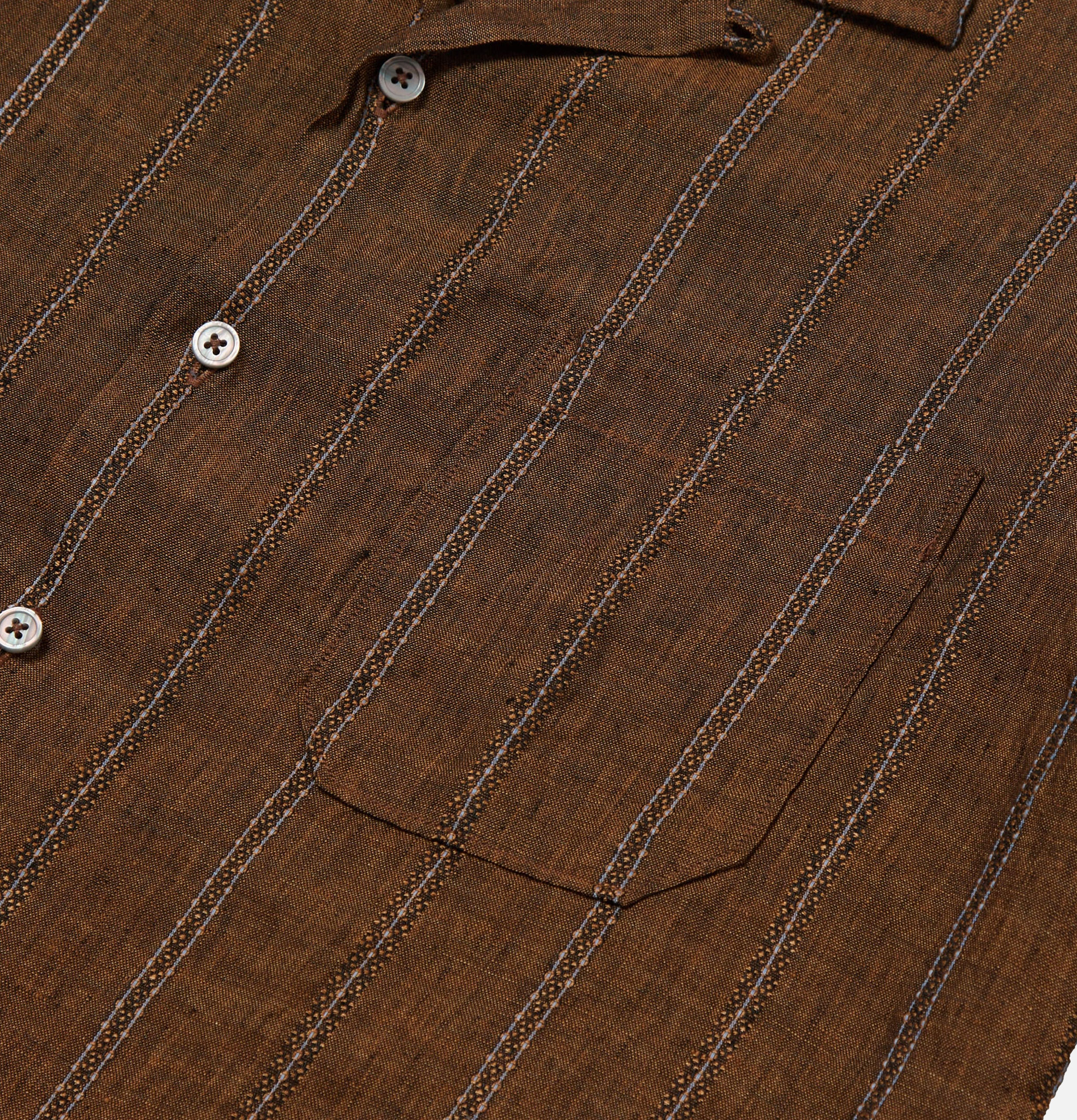 Universal Works Road Shirt Linen Stripe Brown