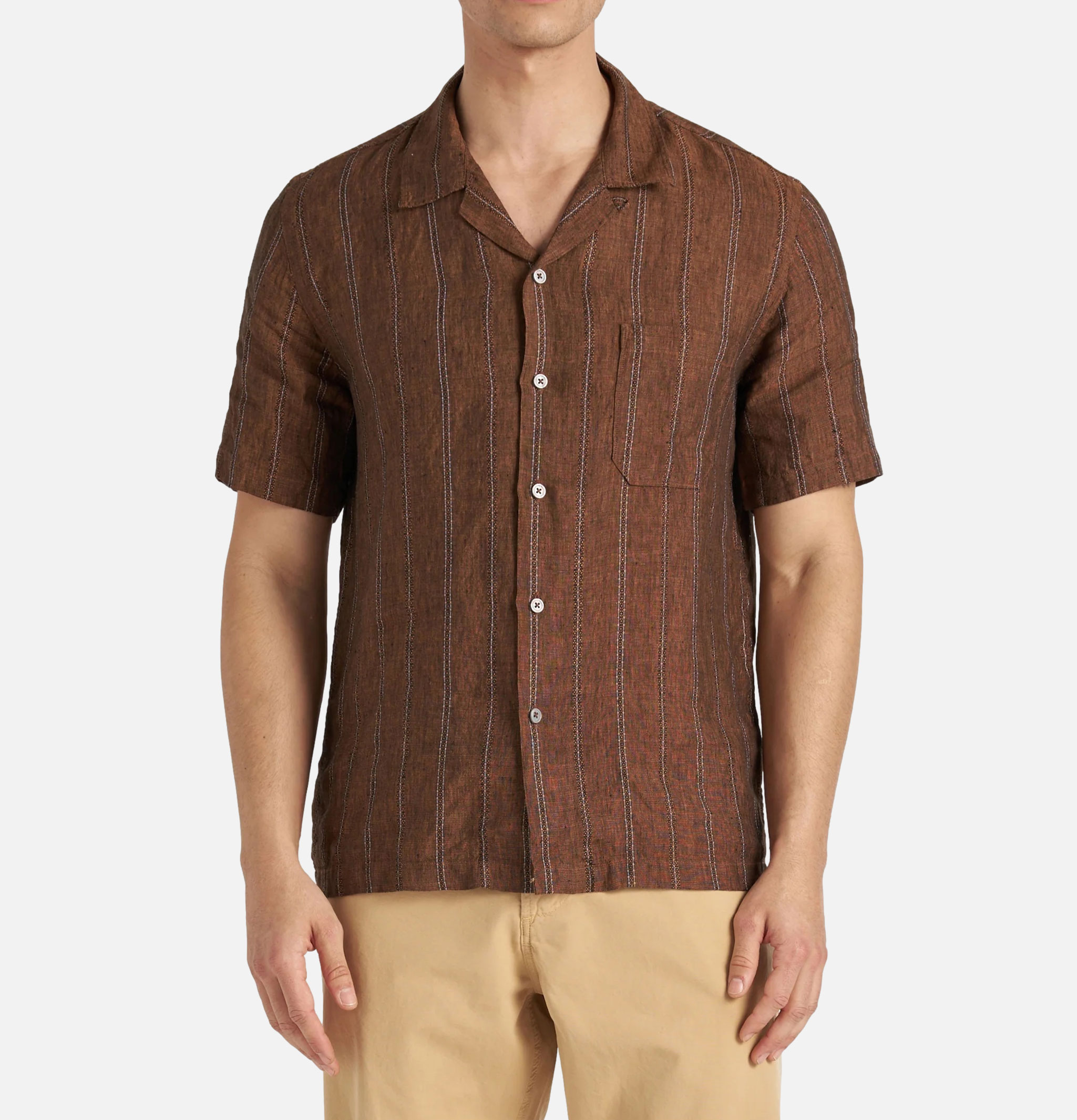 Universal Works Road Shirt Linen Stripe Brown