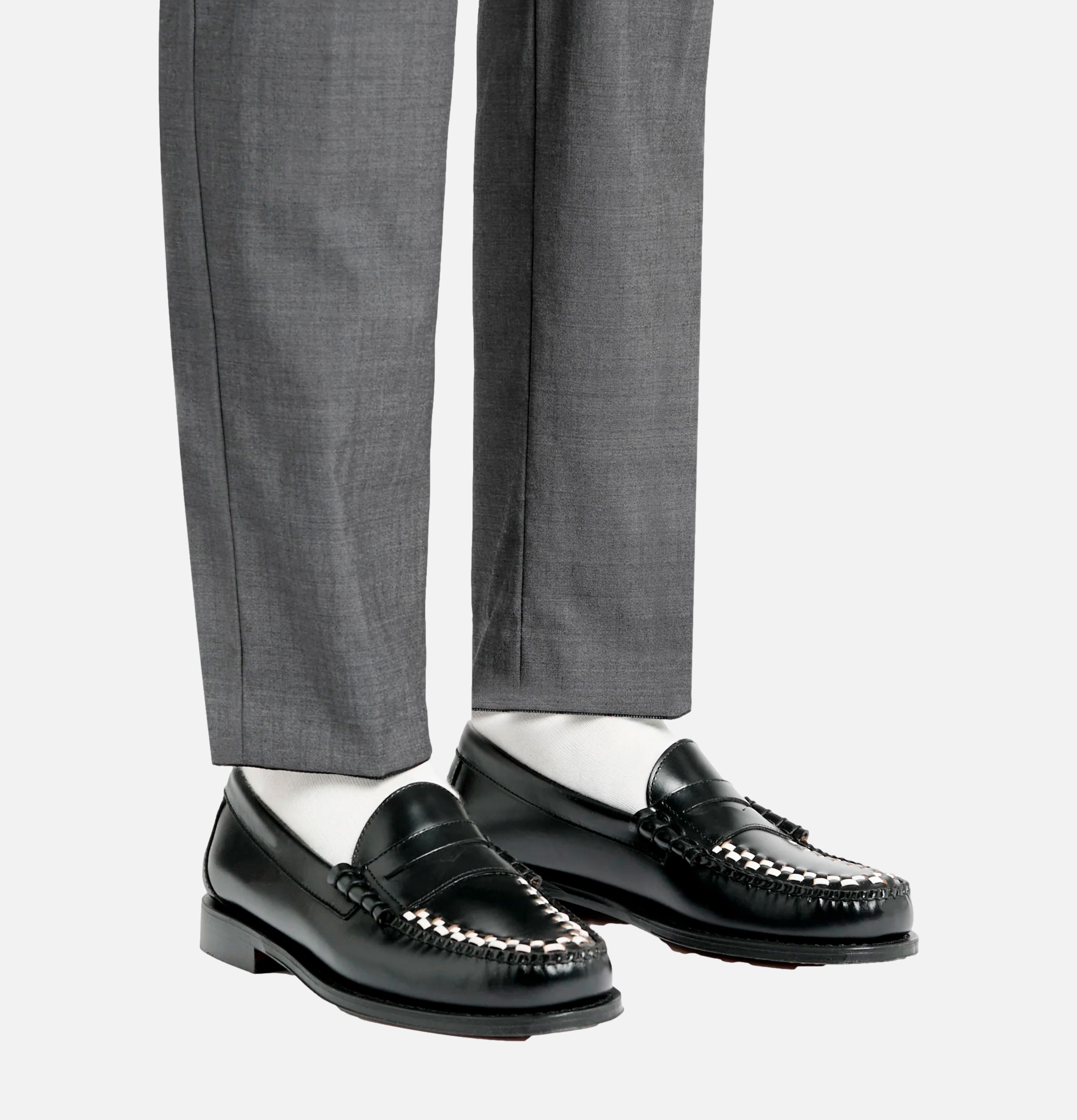 Mocassins Femme G.H Bass Weejuns Weave Penny Loafer Noir et Blanc