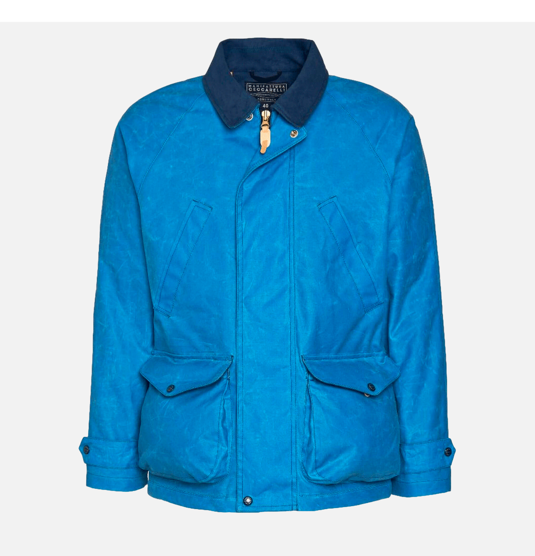 Manifattura Ceccareli Caban Wax Jacket Mid Blue.