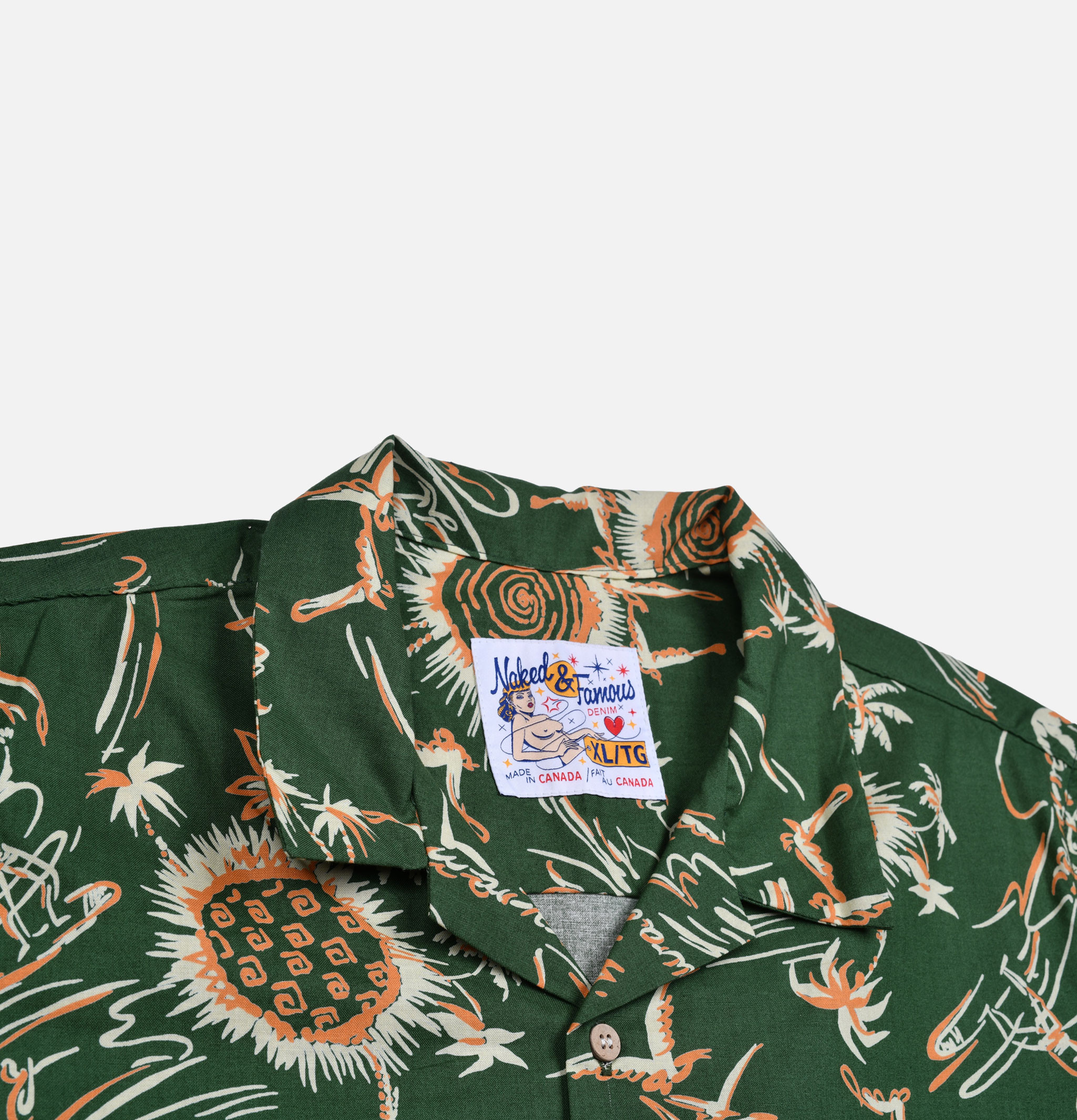 Naked & Famous Waikiki Waves Aloha Green Shirt