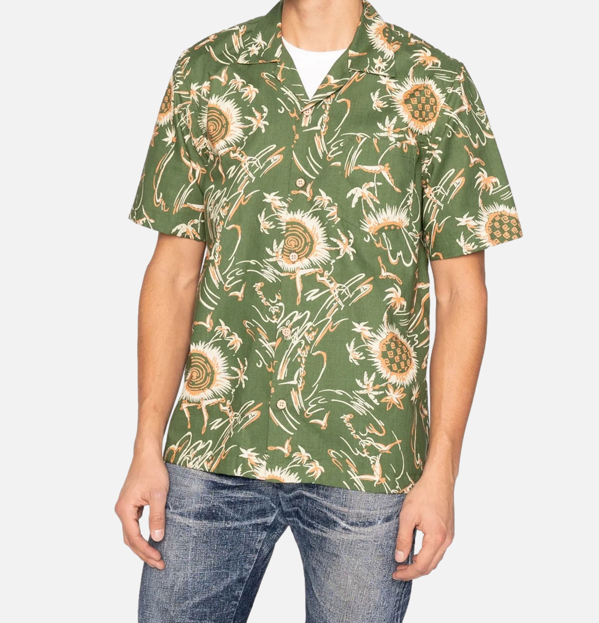 Naked & Famous Waikiki Waves Aloha Green Shirt