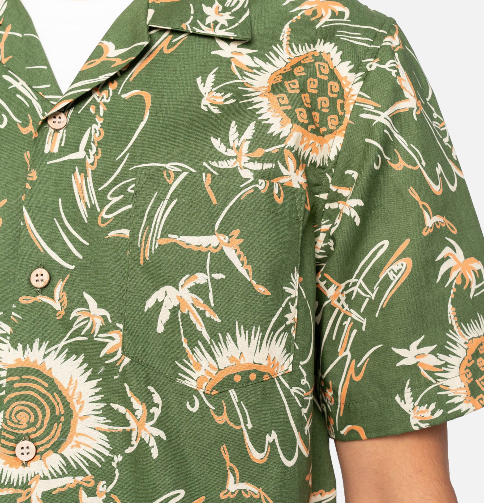 Naked & Famous Waikiki Waves Aloha Green Shirt
