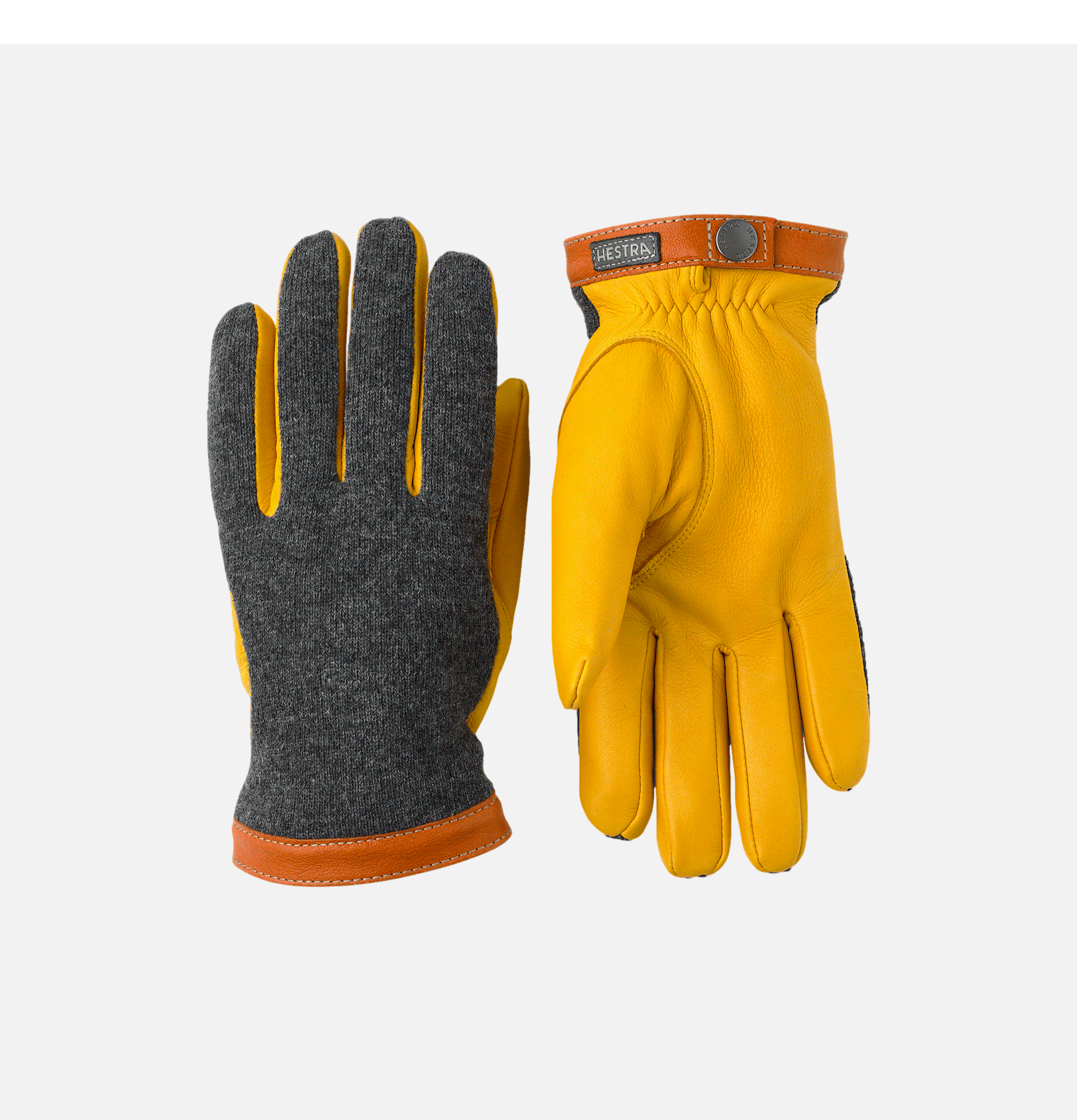 Hestra Deerskin Wool Tricot Grey and Yellow Gloves