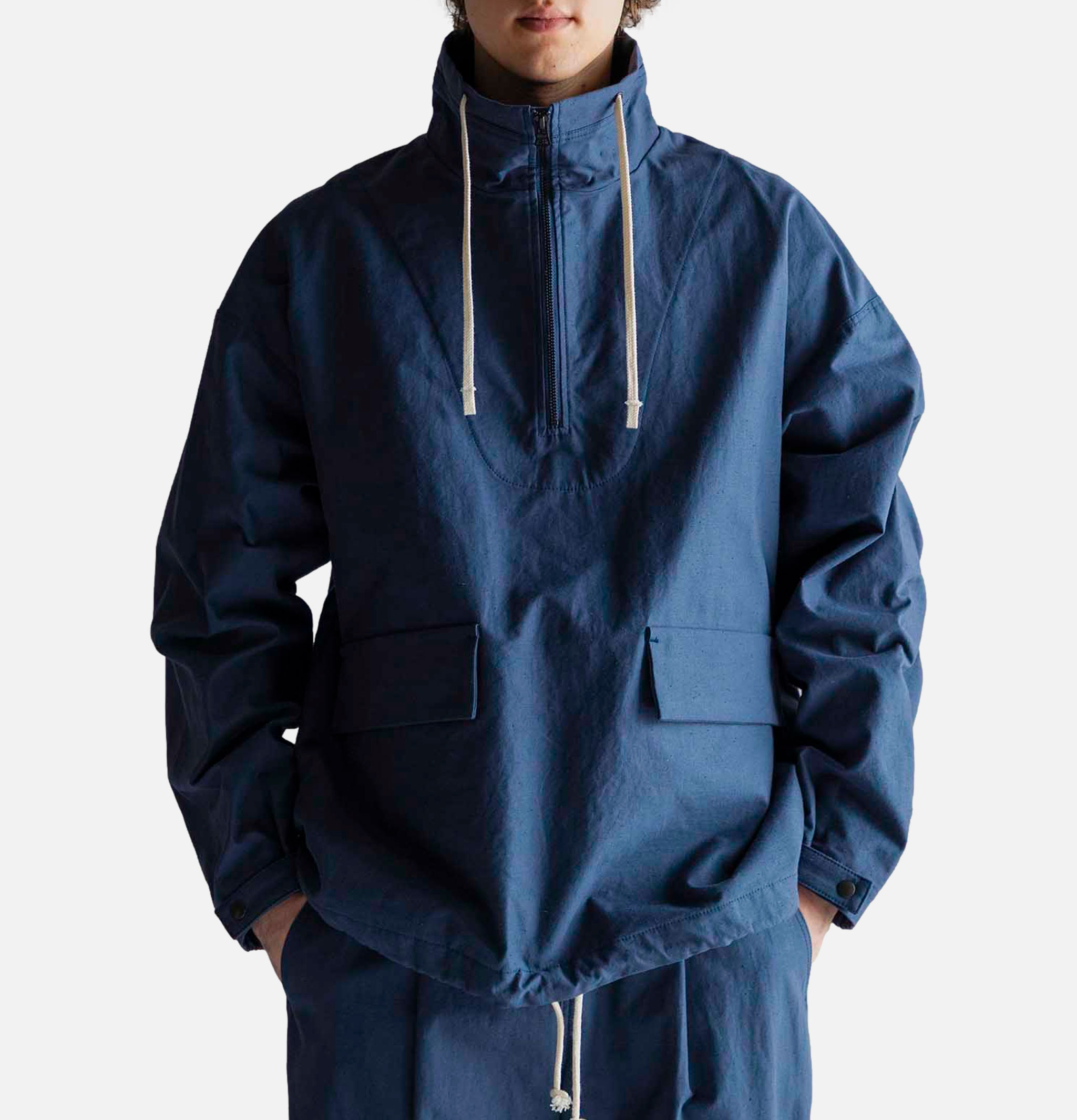 Jackman Back Nep Himo Stand Neck Navy