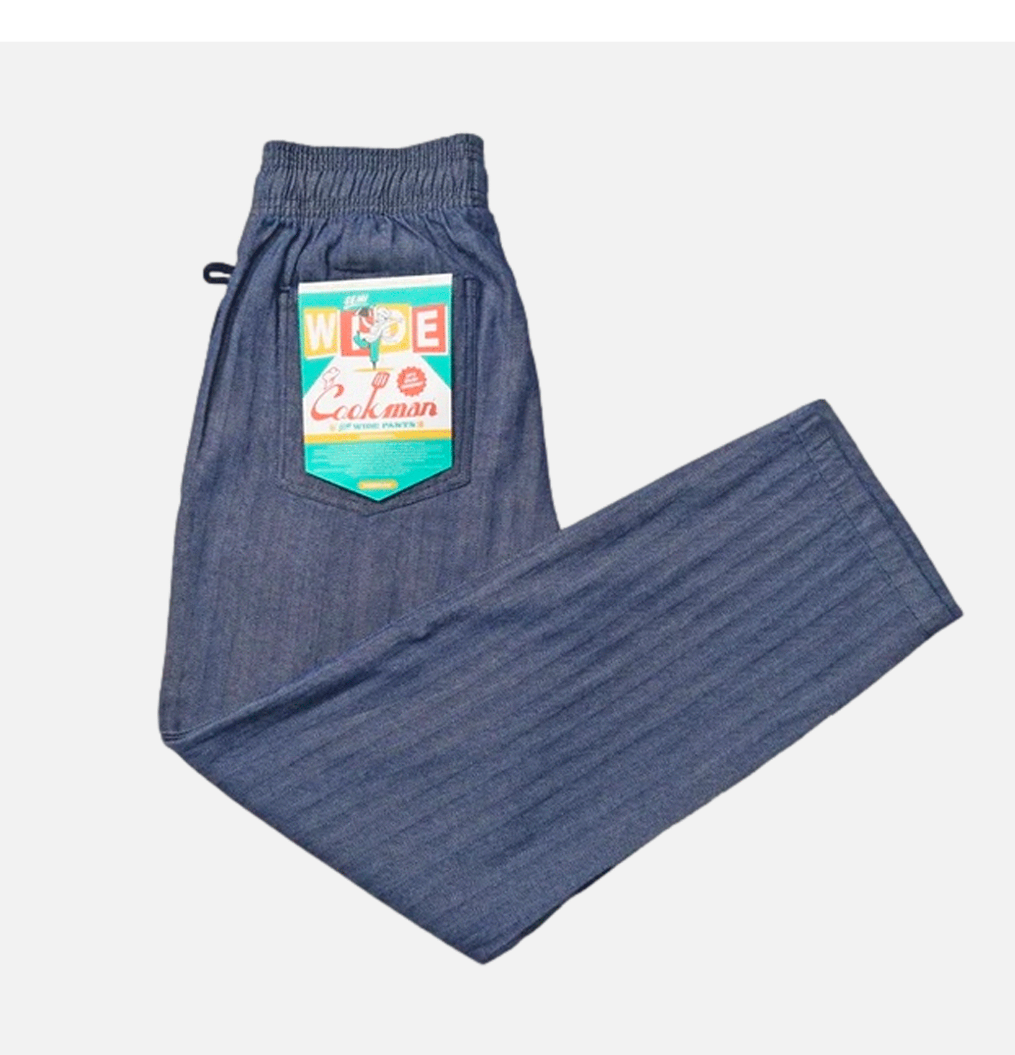 Cookman Chef Pants Semiwide Herringbone Denim Blue