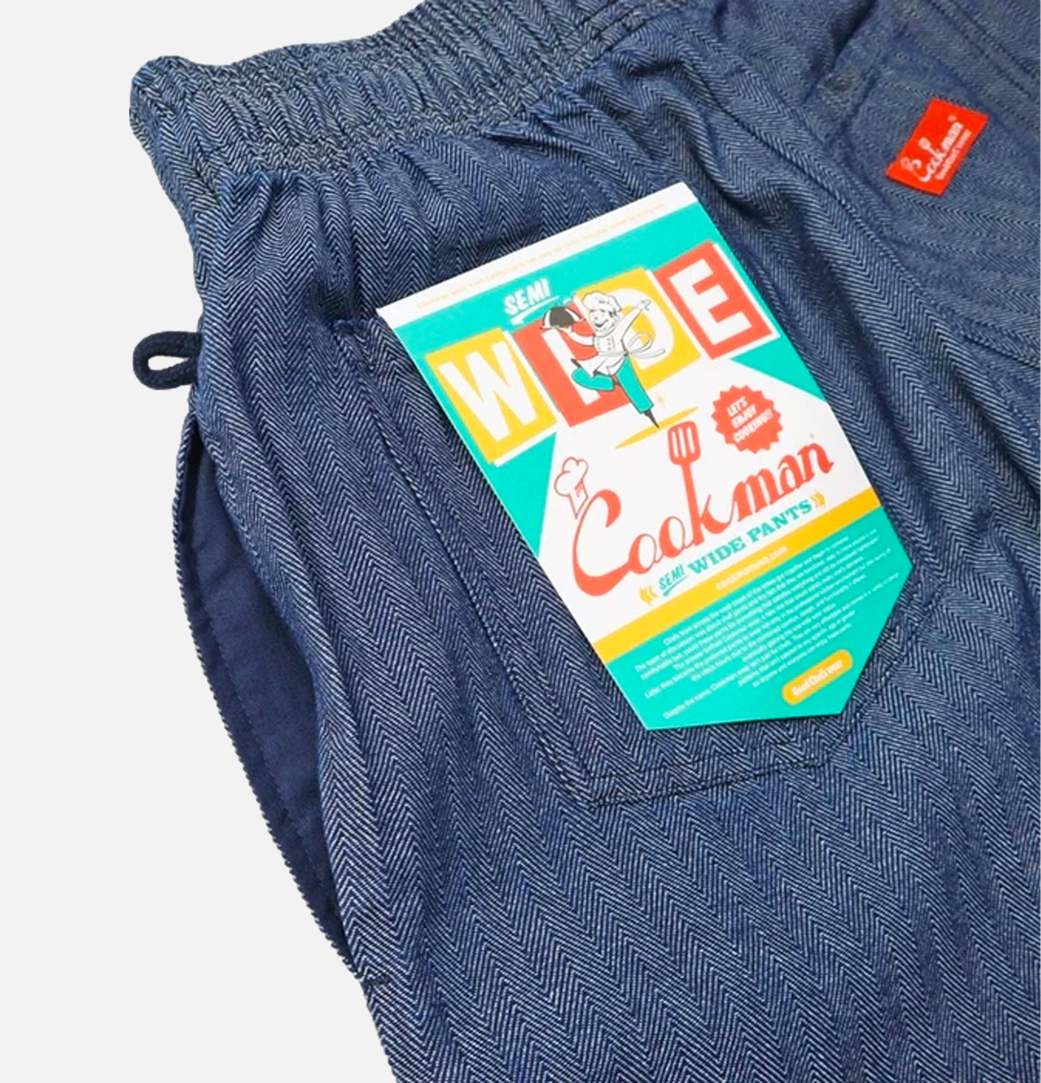 Cookman Chef Pants Semiwide Herringbone Denim Blue