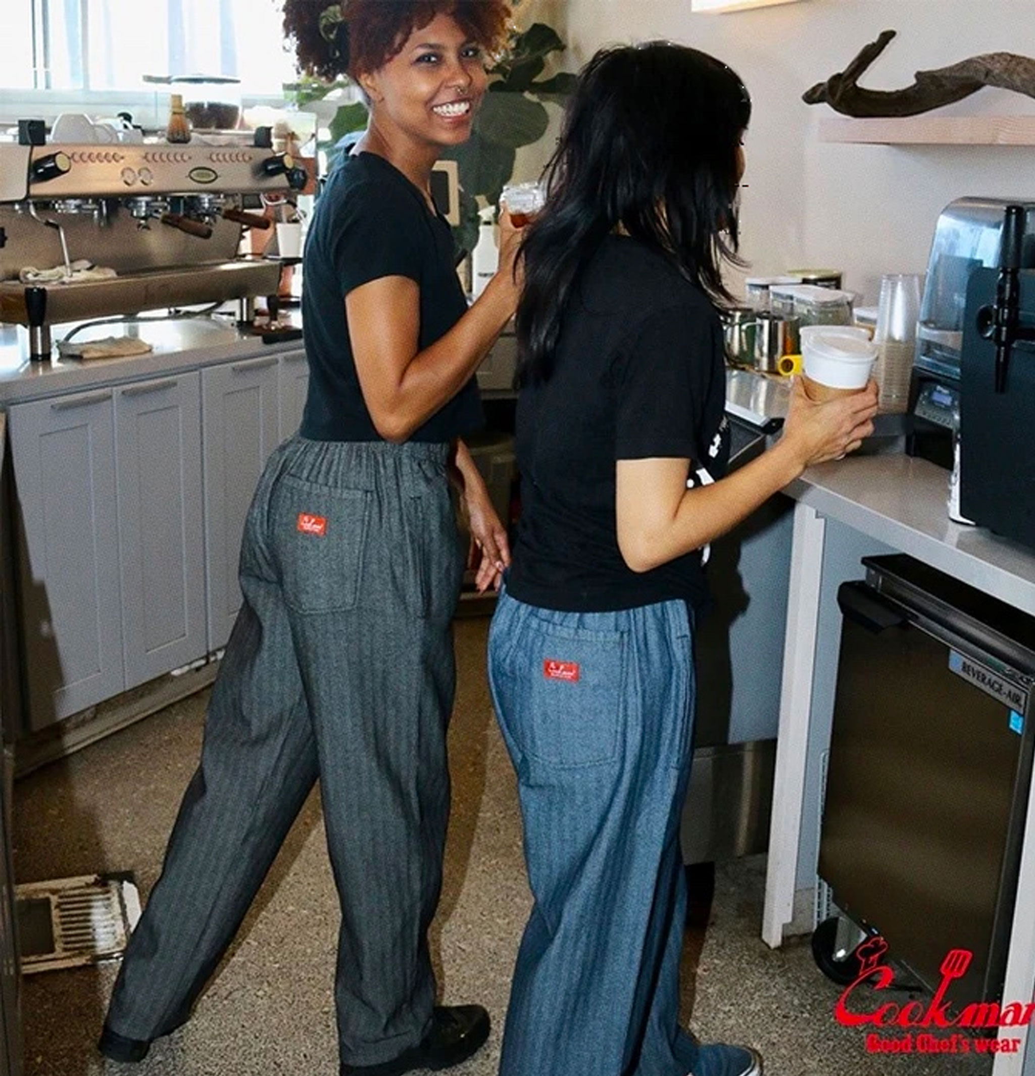 Cookman Chef Pants Semiwide Herringbone Denim Noir