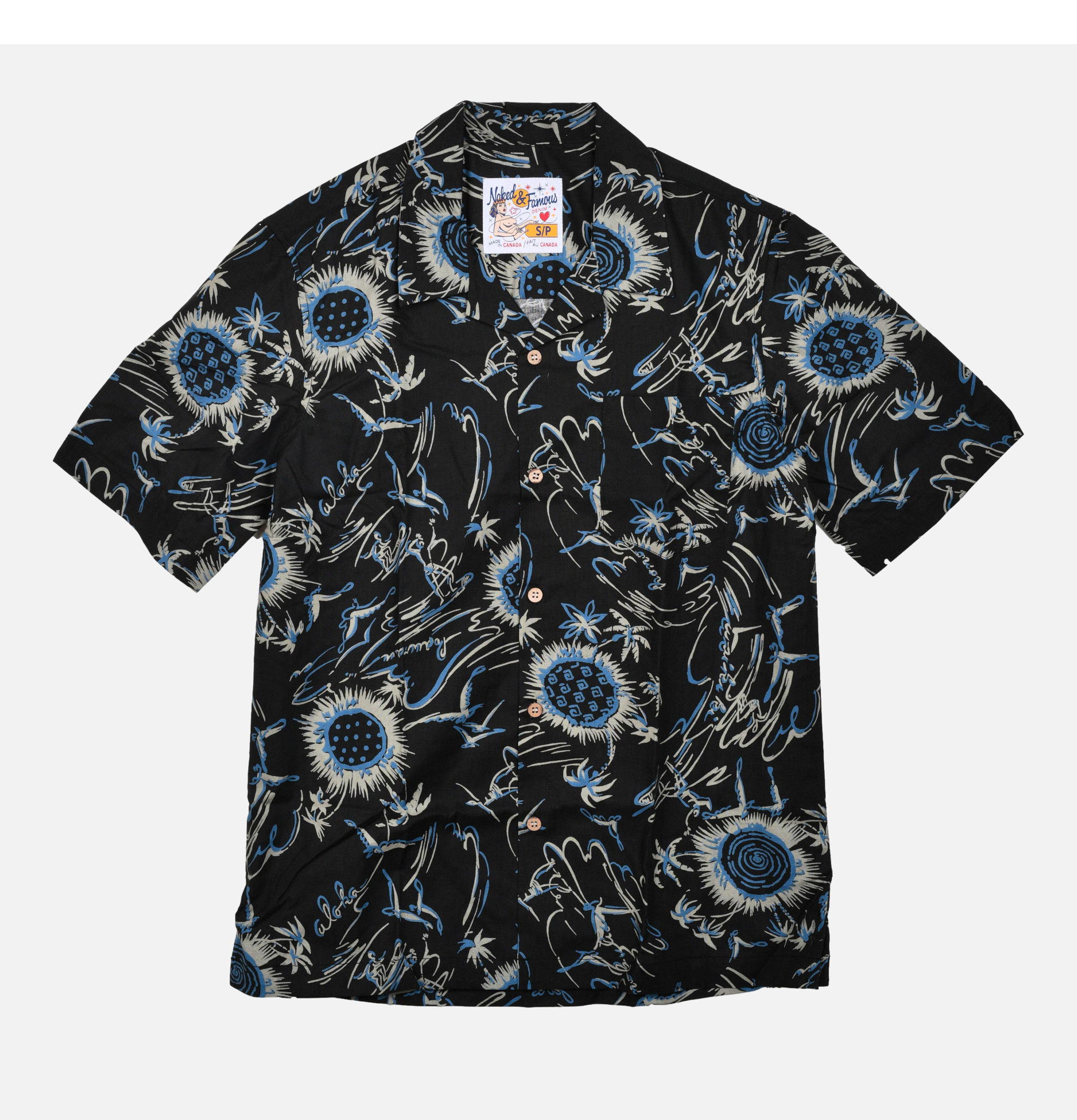 Naked & Famous Aloha Shirt Waikiki Waves Black