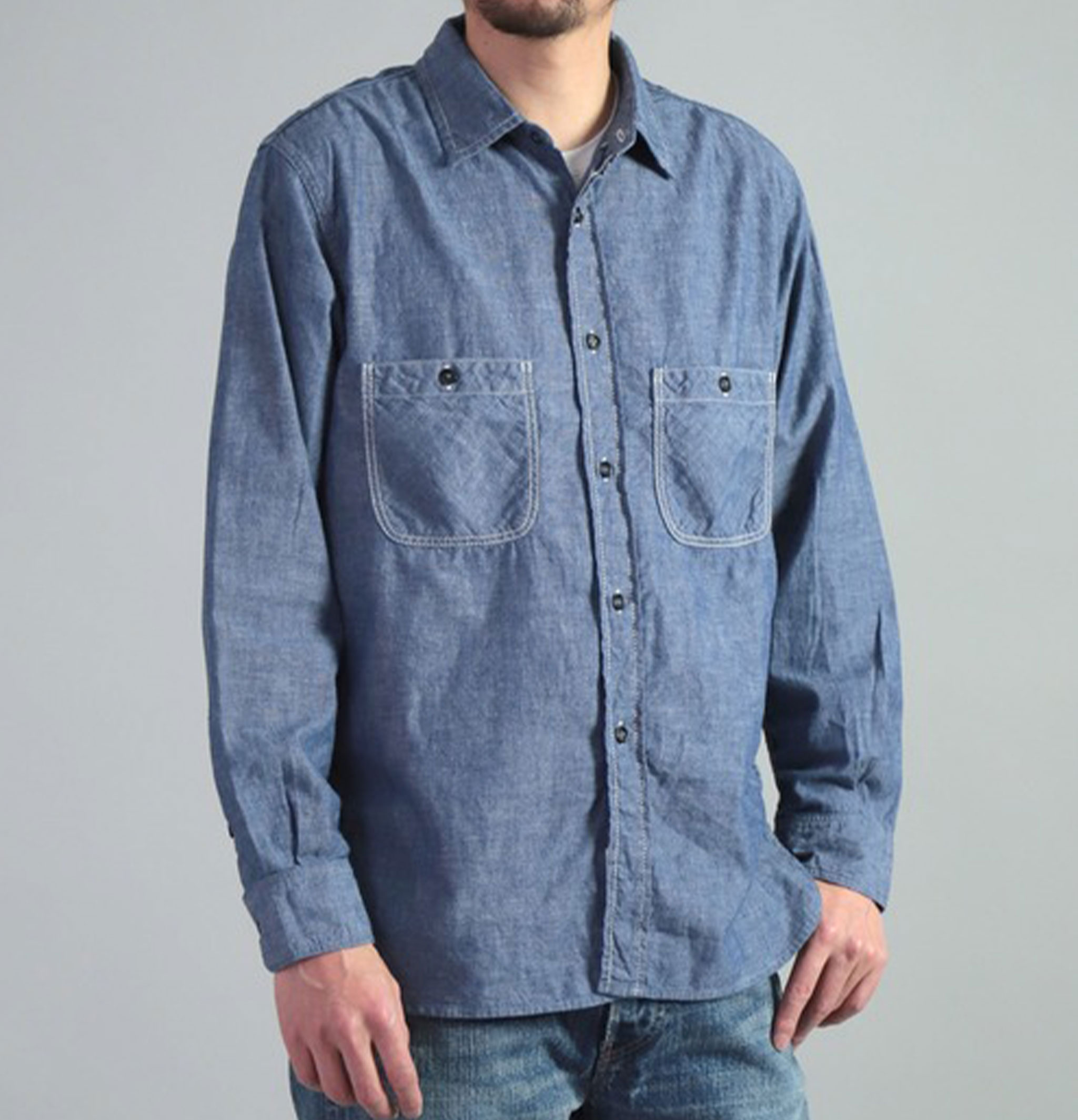 OMNIGOD Chambray Work Shirt Iii Indigo Blue