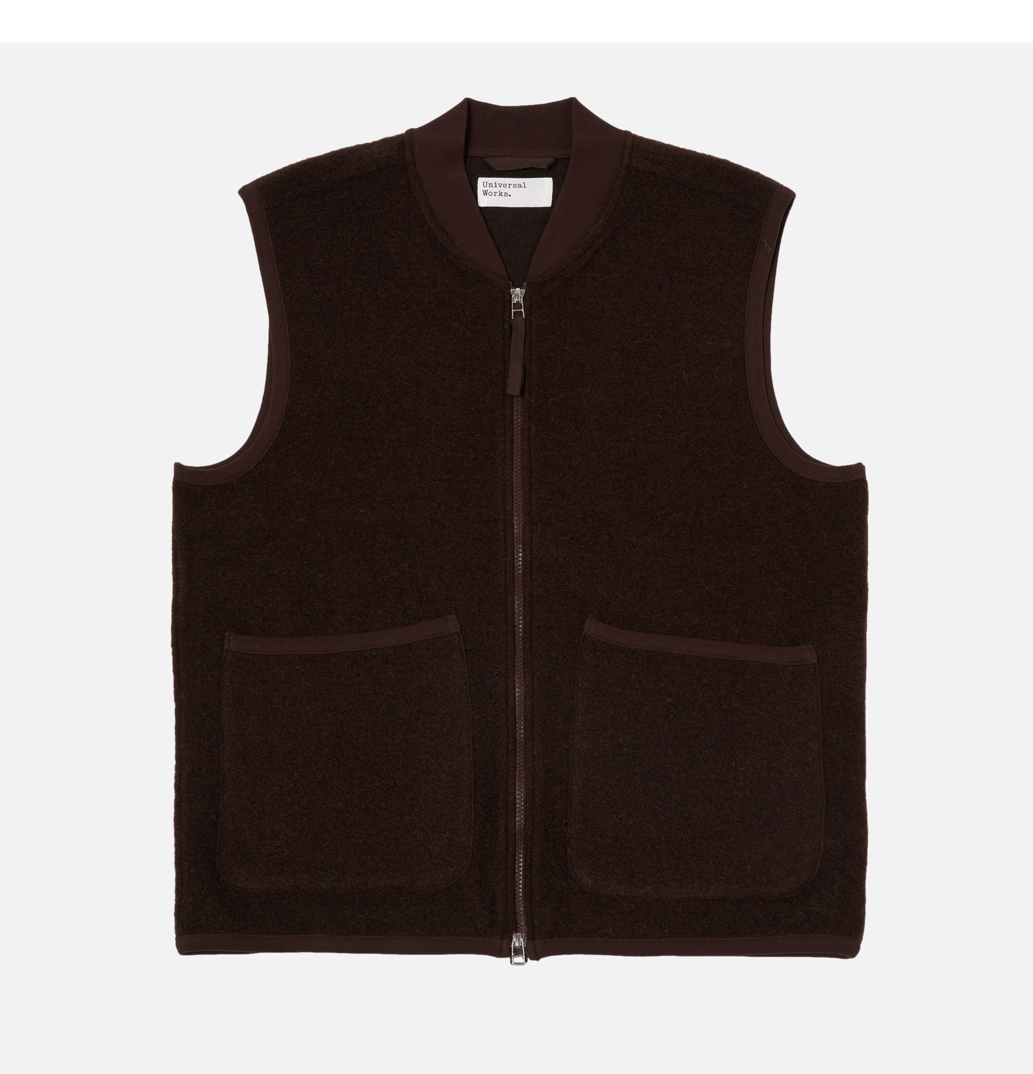 Universal Works Zip Waistcoat Wool Brown