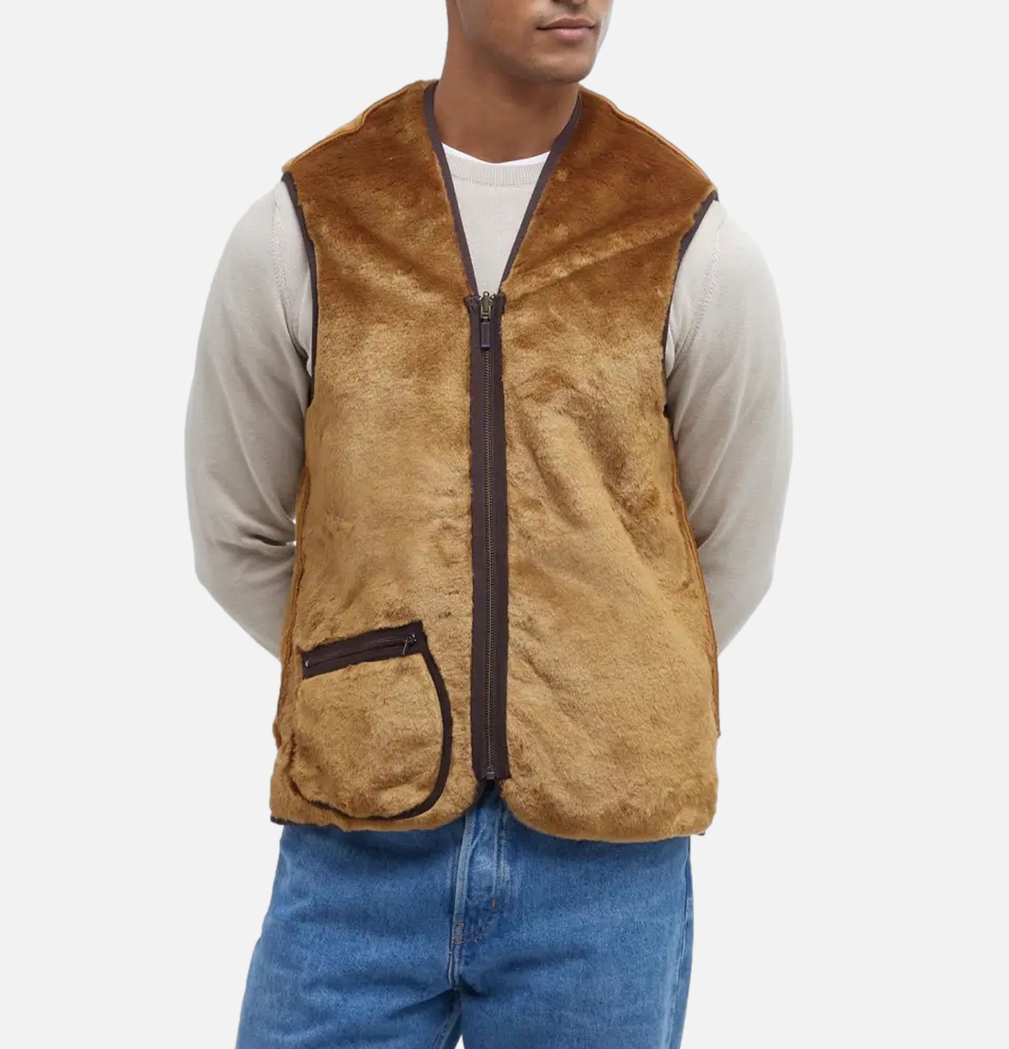 Barbour Gilet Warm Pile Zip Marron