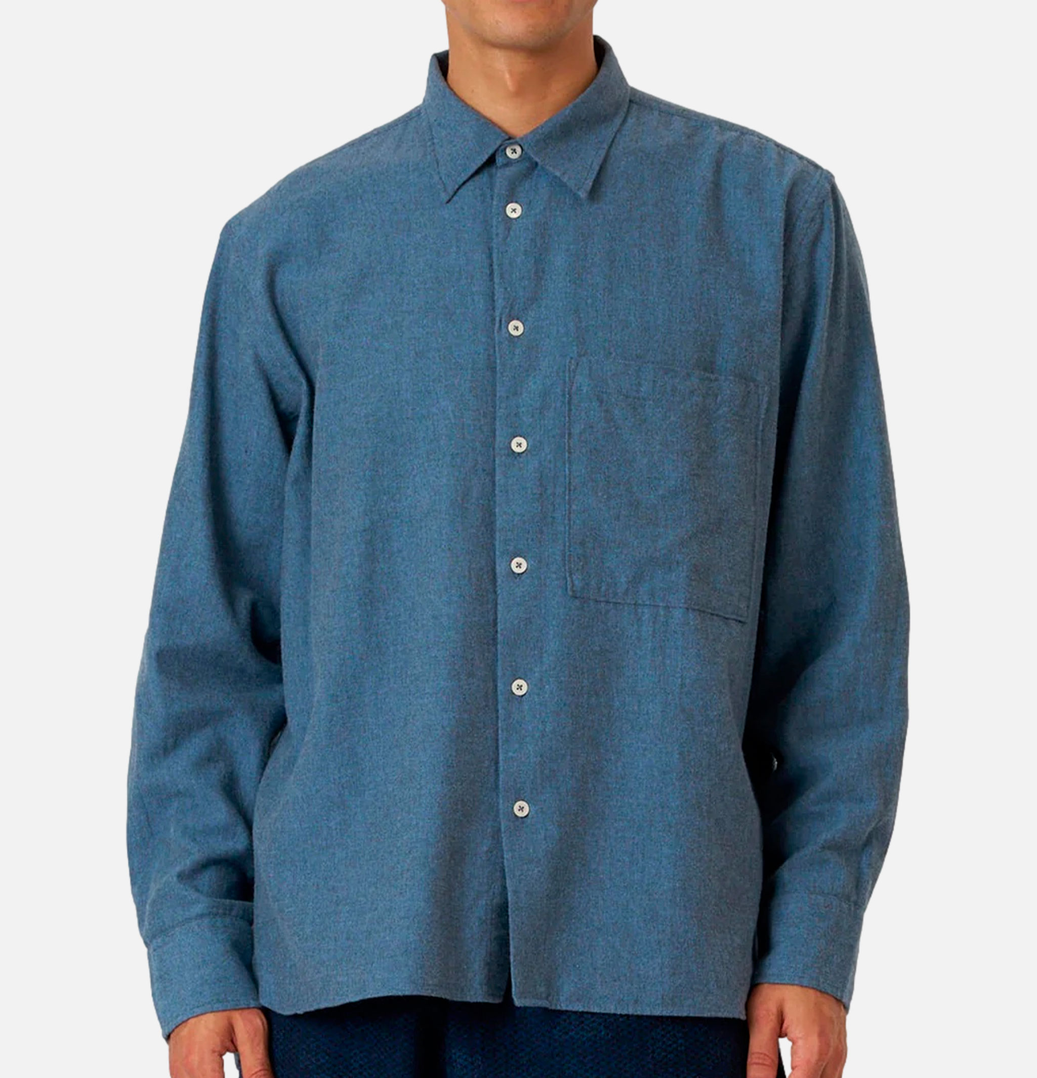 Square Pocket Shirt Blue Brushed Twill