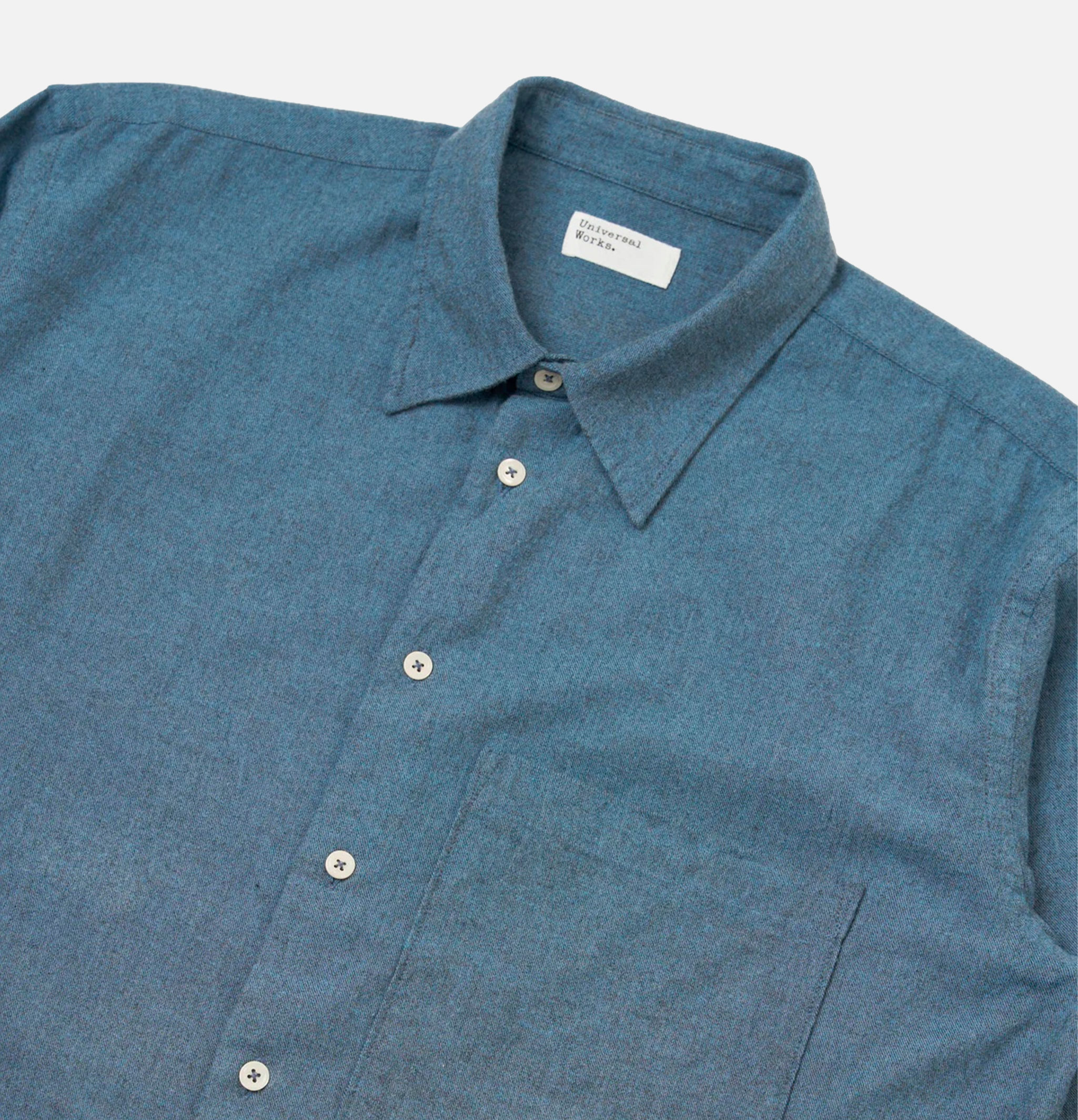 Square Pocket Shirt Blue Brushed Twill