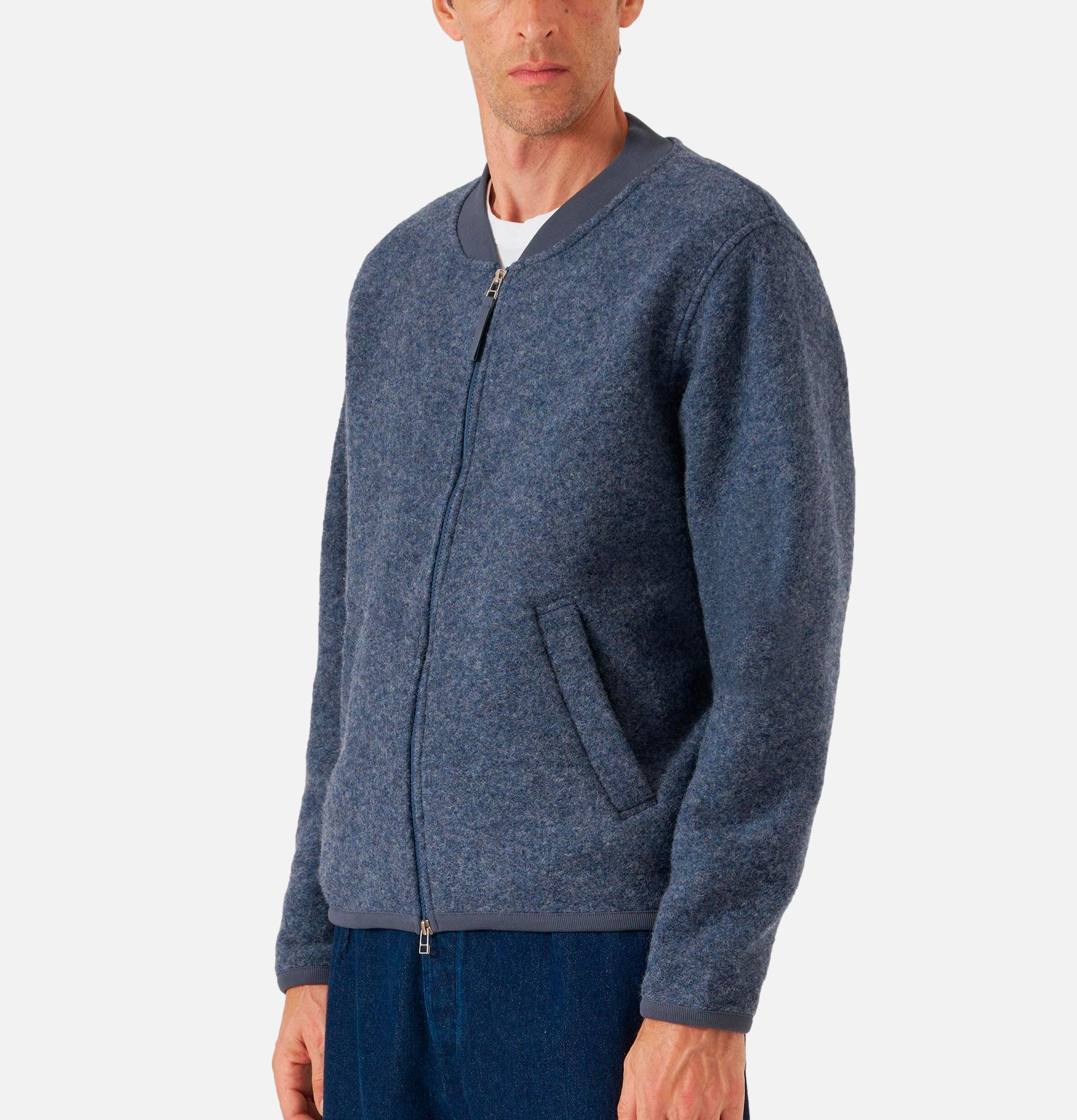 Zip Bomber Wool Slate Blue