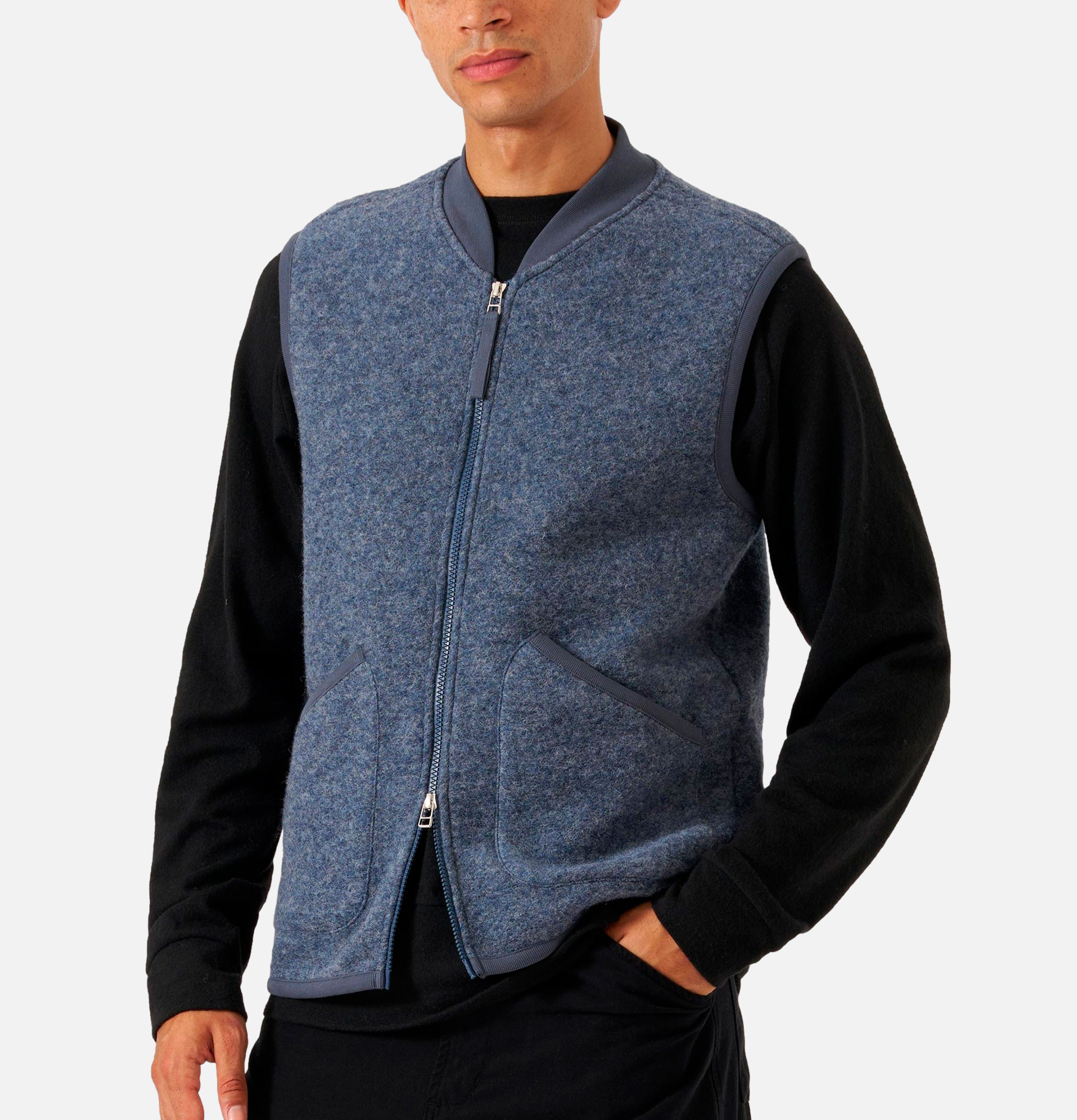 Zip Waistcoat Wool Slate Blue