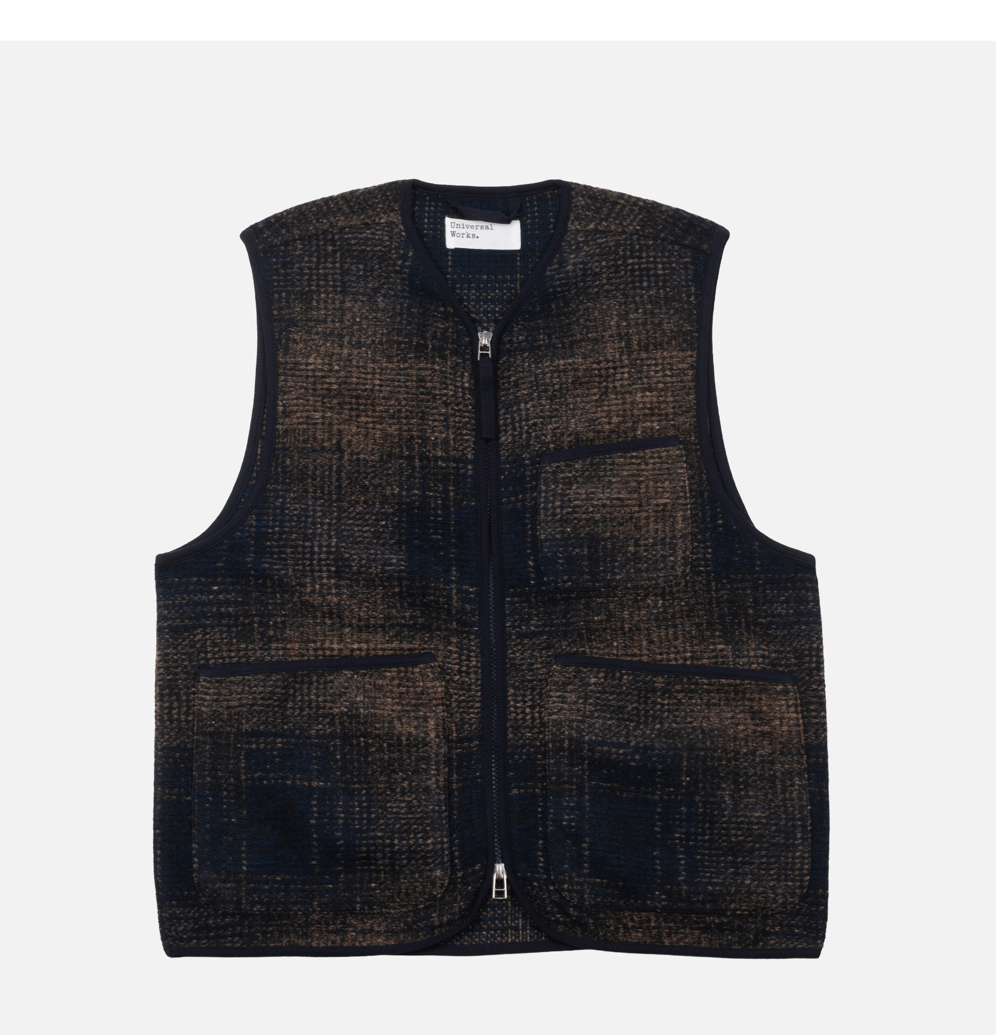 Universal Works Deca Check Waistcoat Blue