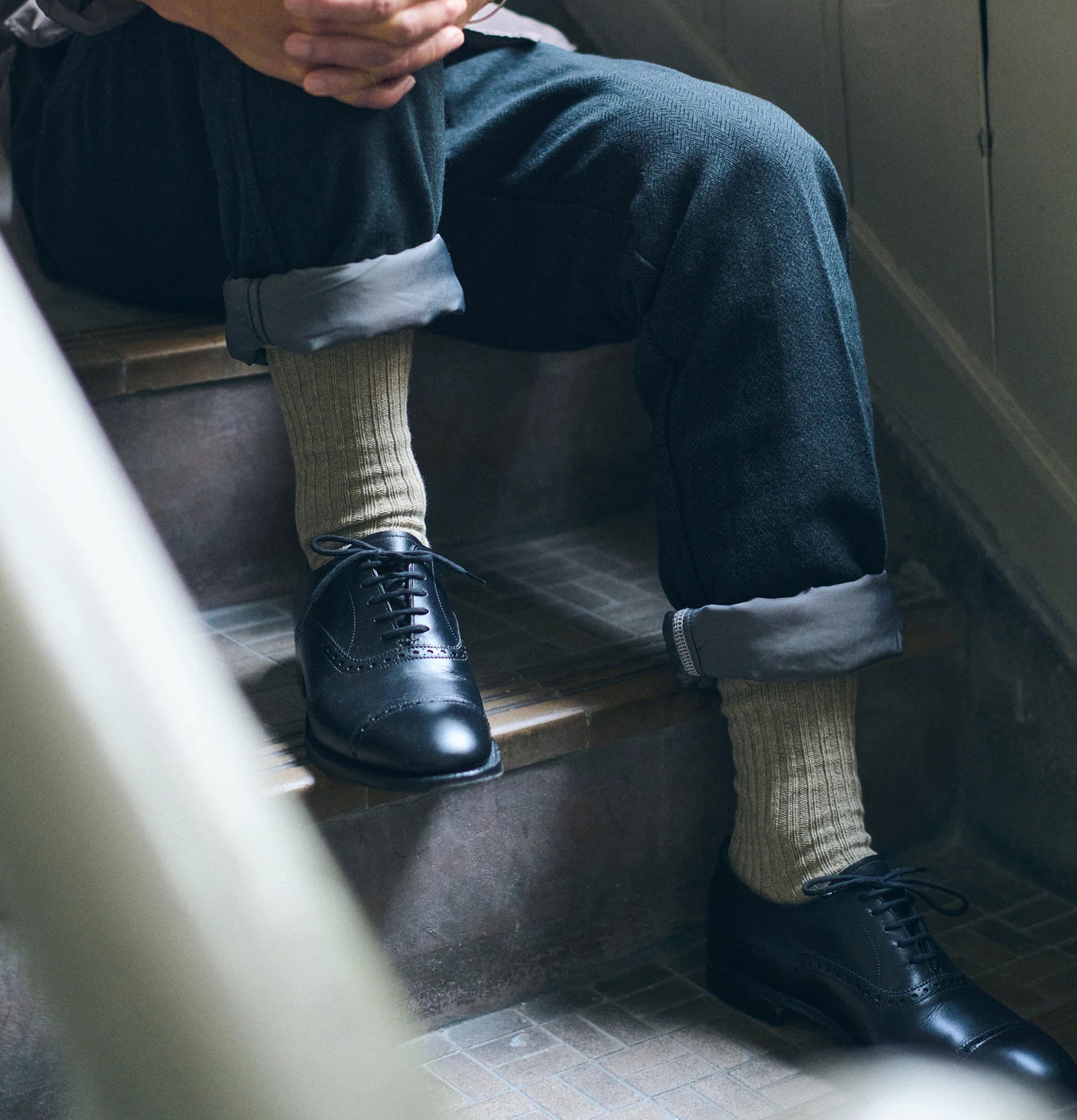 Chaussettes Yahae Japan Yak Ribbed Green.