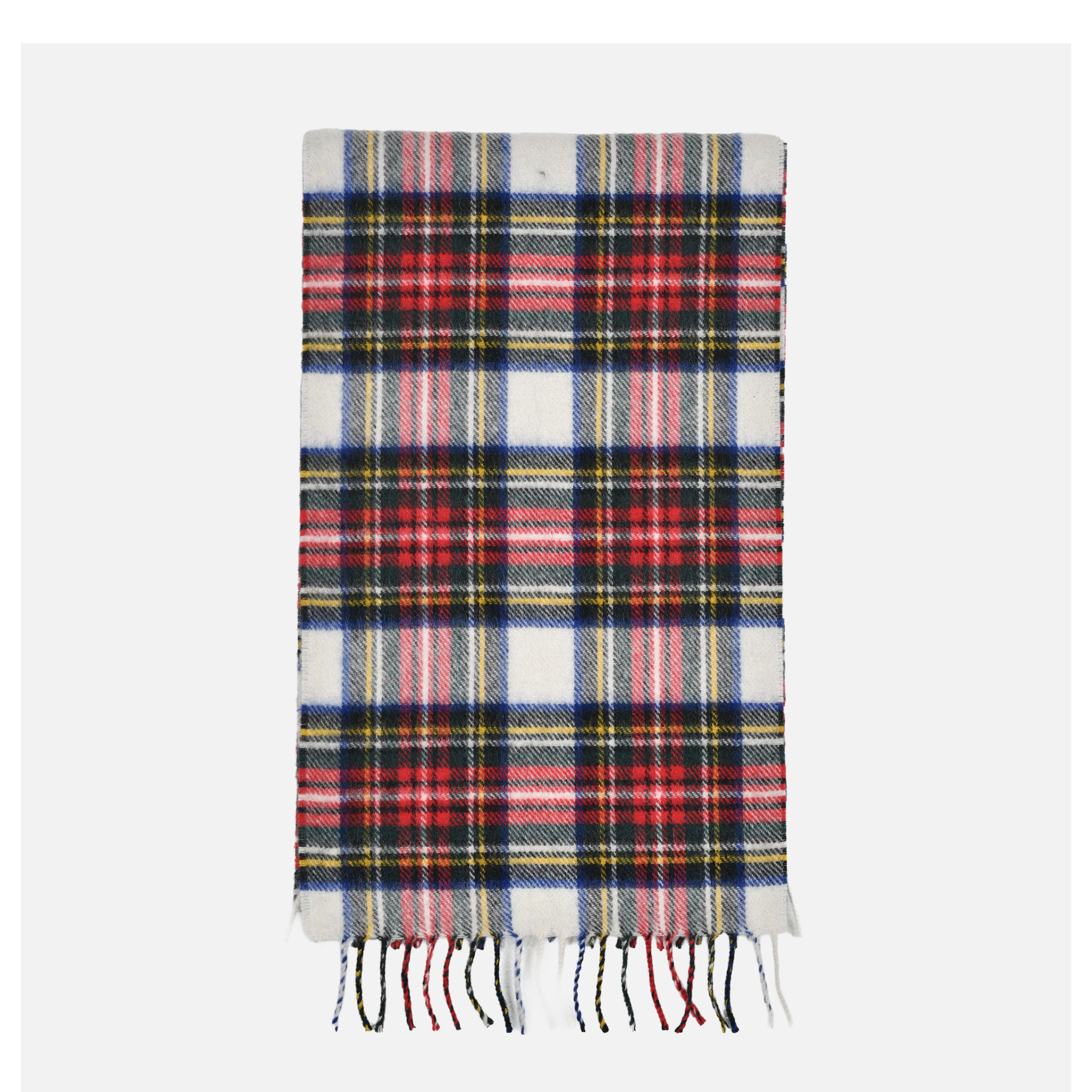 Écharpe En Cachemire D'Écosse - Blanc/Vert/Jaune - Motif Tartan à Carreaux - Neuf Avec Étiquettes