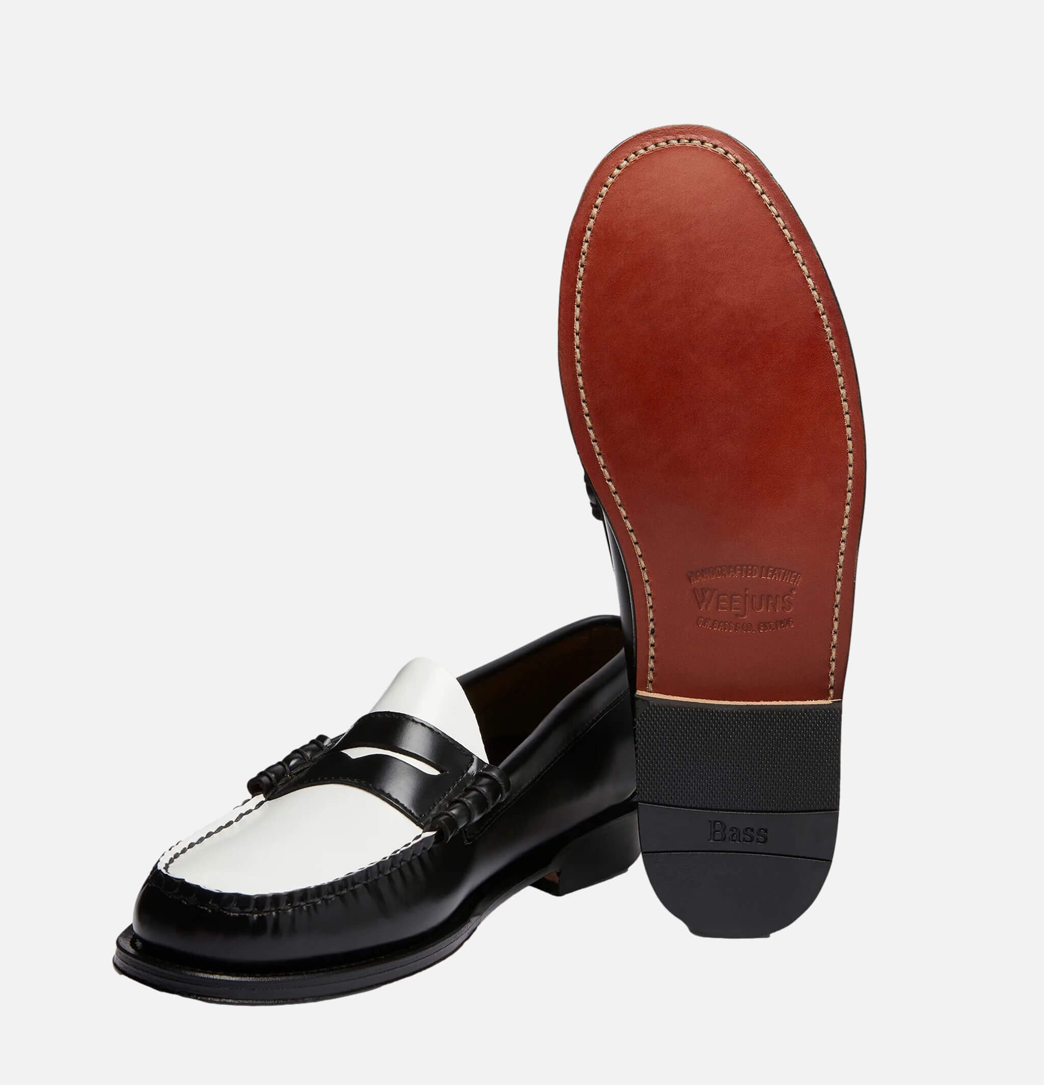 GH Bass Weejuns Penny Loafers Cuir noir et blanc