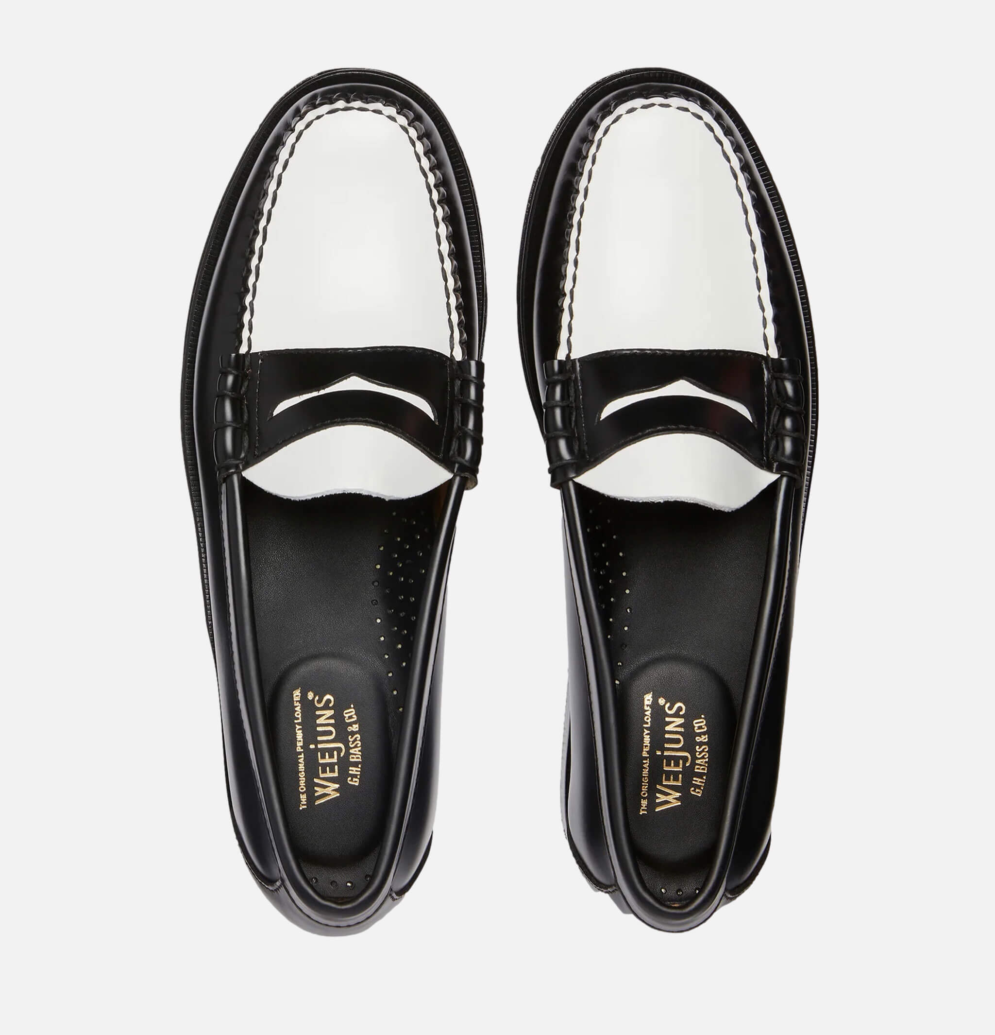 GH Bass Weejuns Penny Loafers Cuir noir et blanc