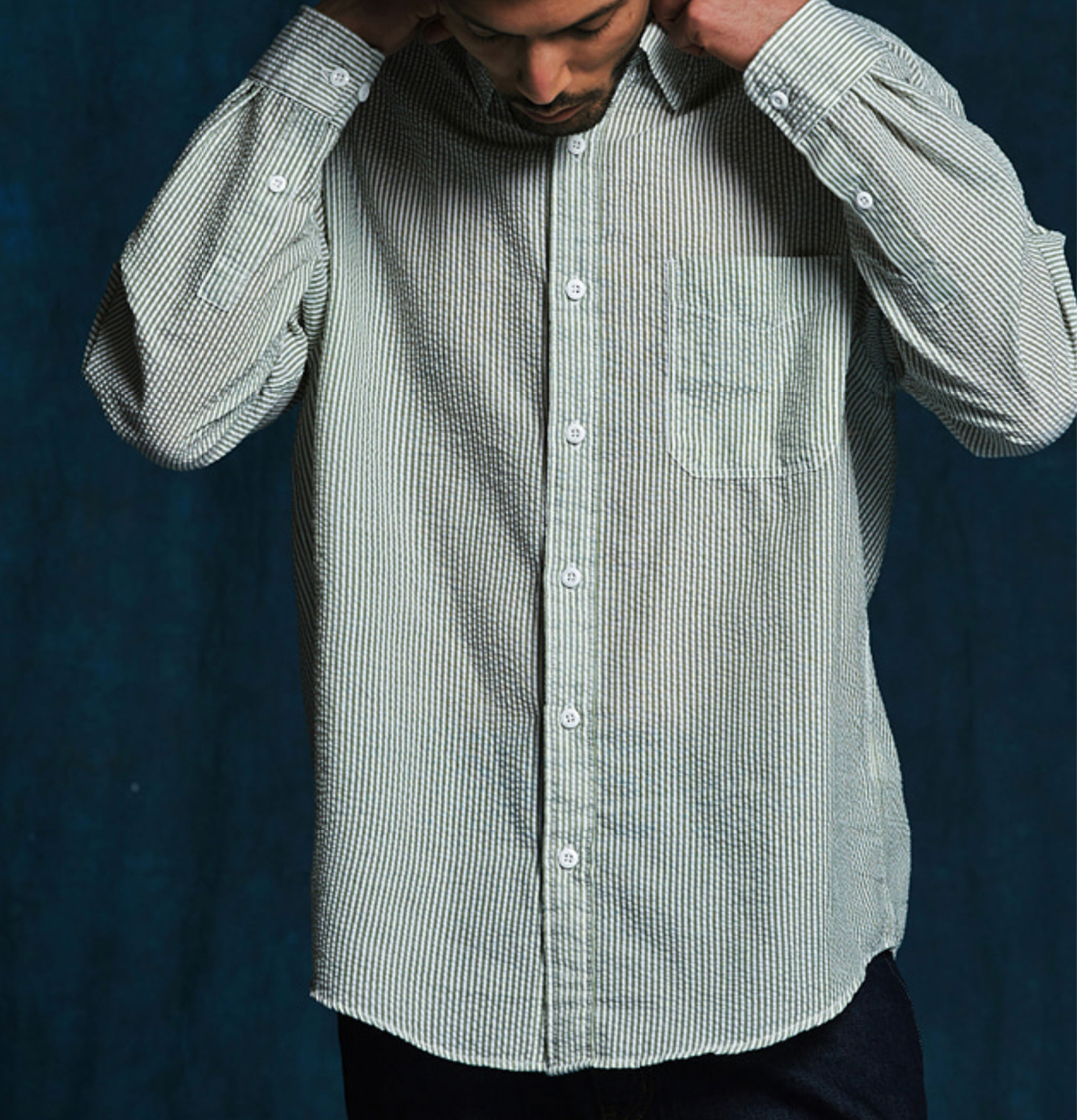 Frizmworks Og Stripe Seersucker Half Shirt in Green