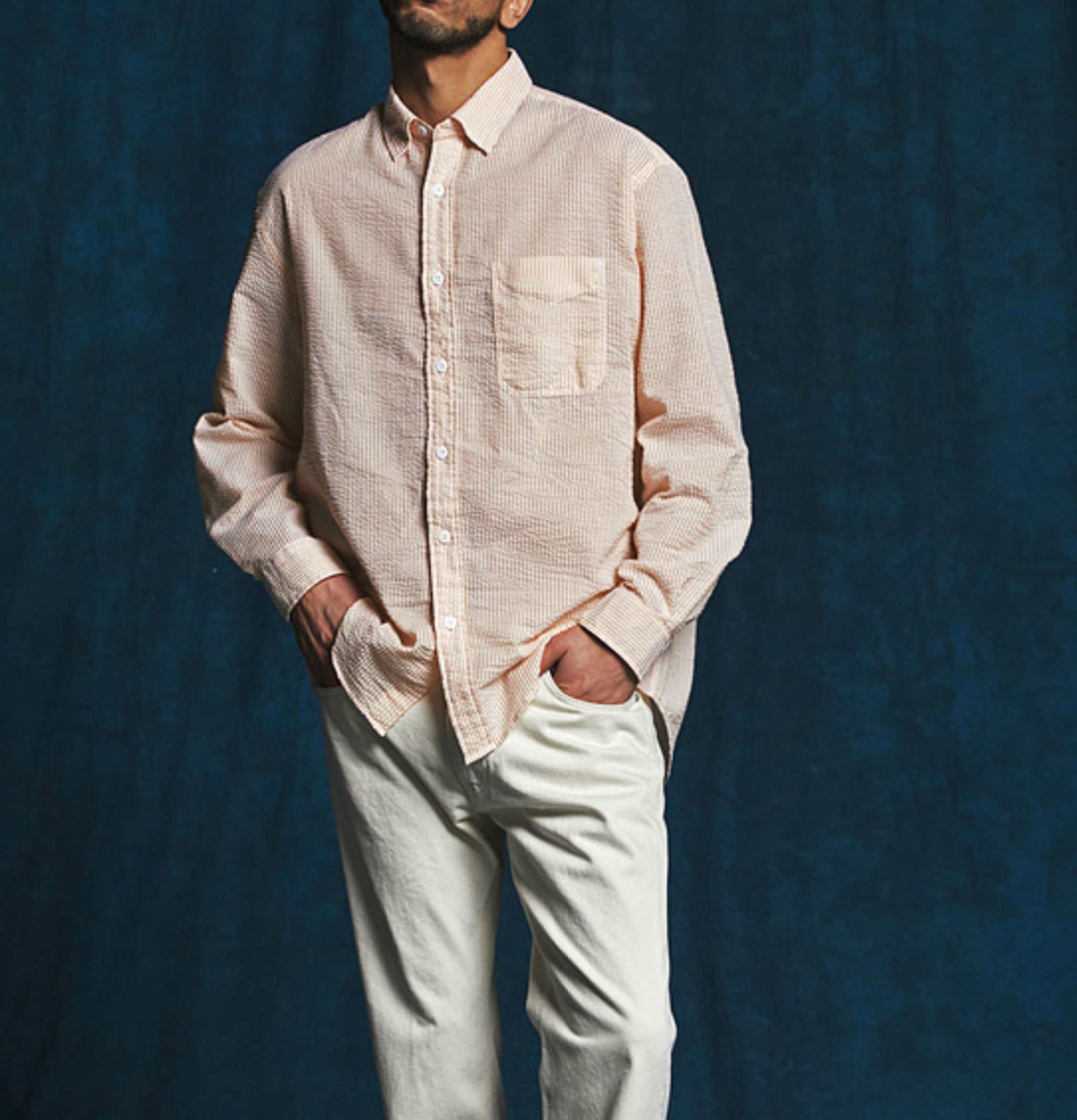 Frizmworks Og Stripe Seersucker Half Shirt in Orange