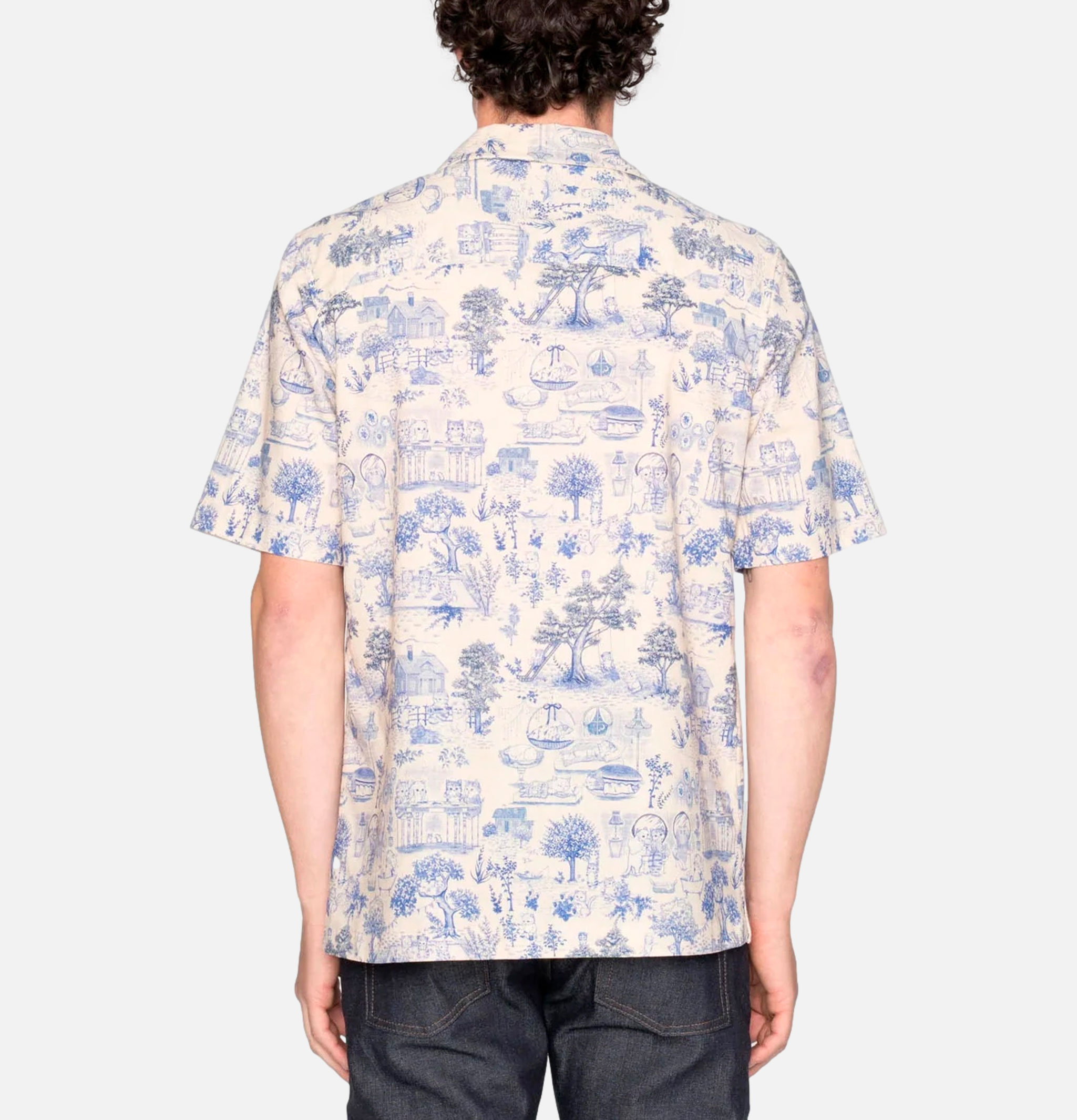 Naked & Famous Aloha Shirt Linen Cats Blue