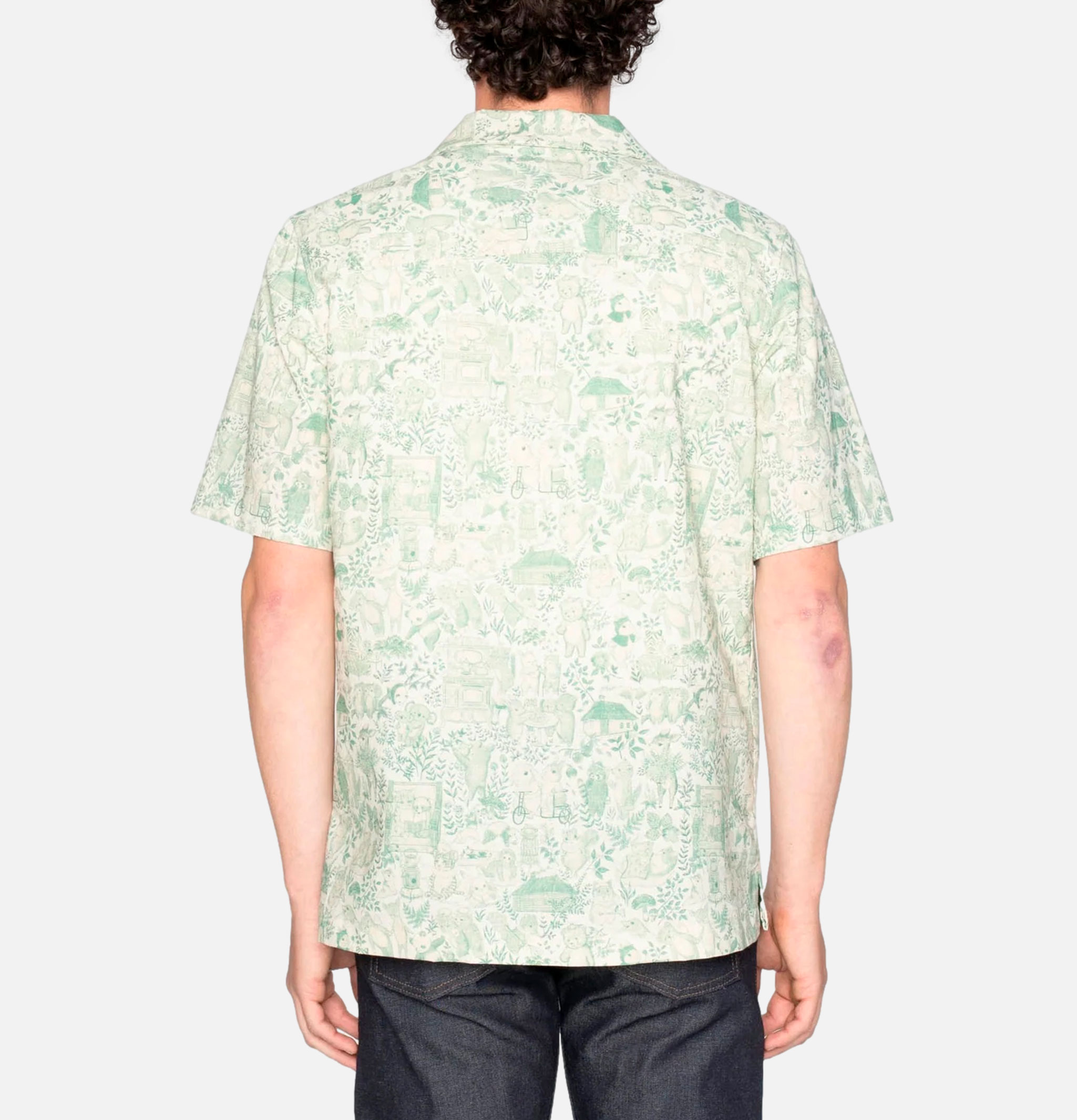 Naked & Famous Aloha Shirt Linen Animals Green