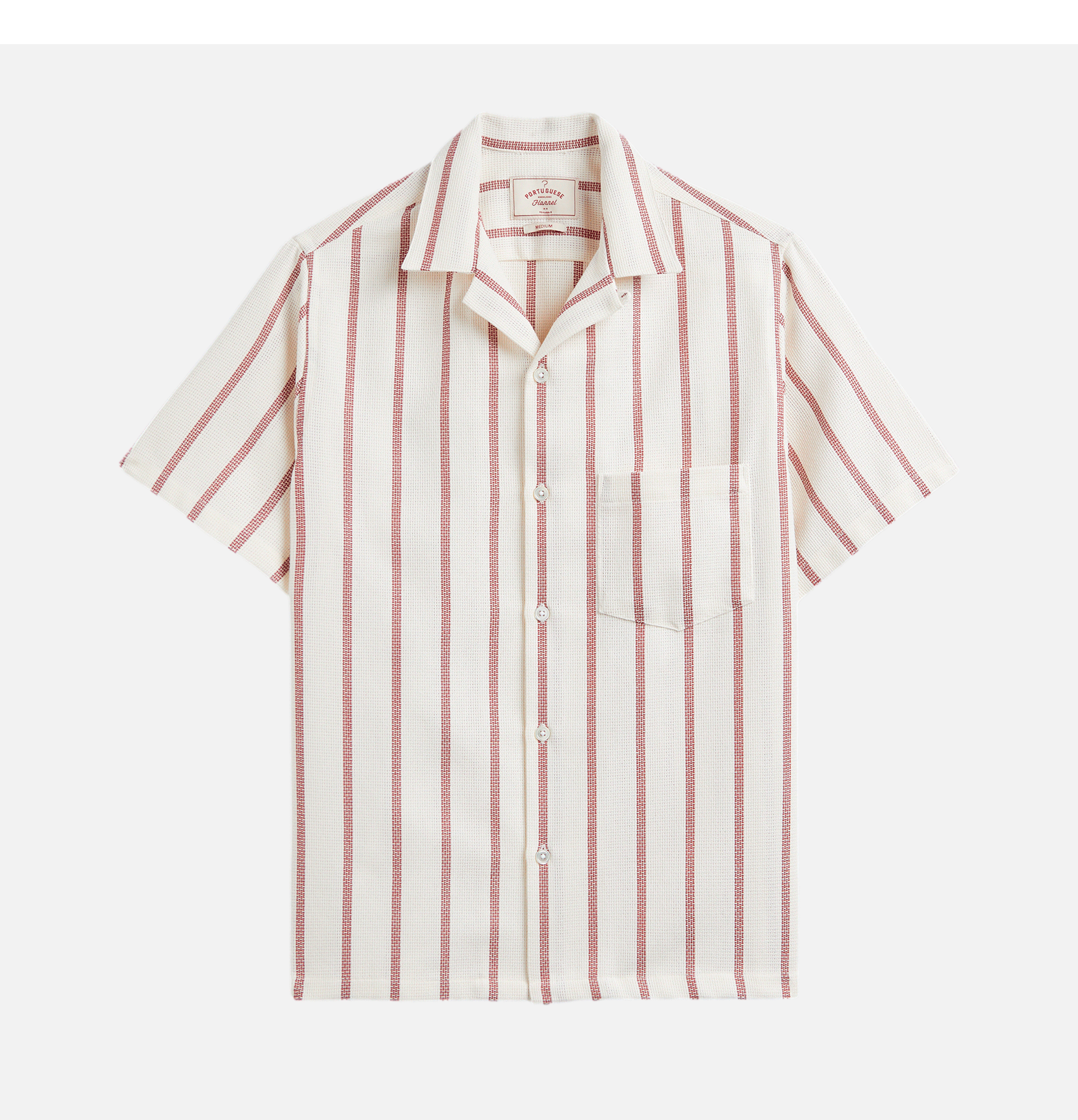 Portuguese Flannel Piquet Shirt Bordeaux Stripe